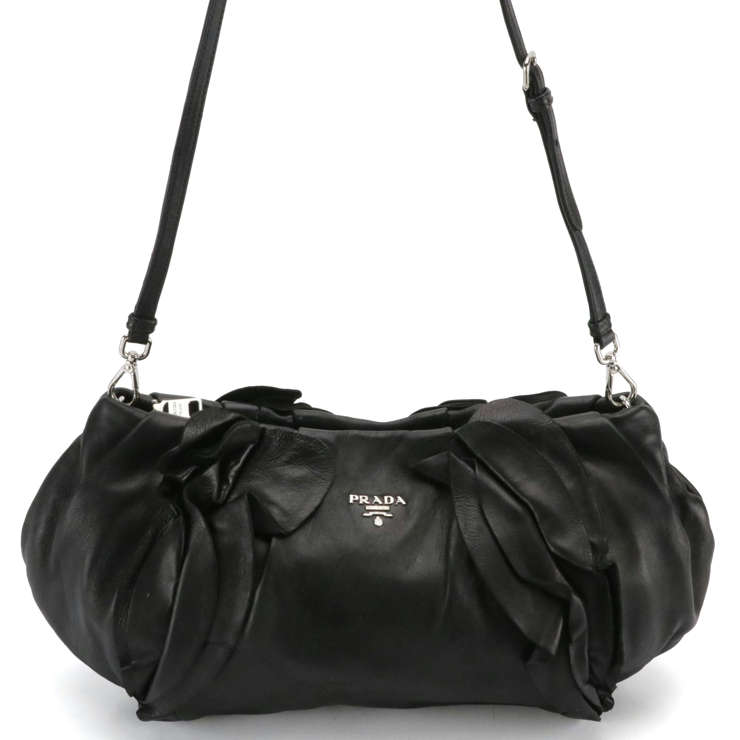 Prada Black Ruffled Lambskin Leather Shoulder Bag