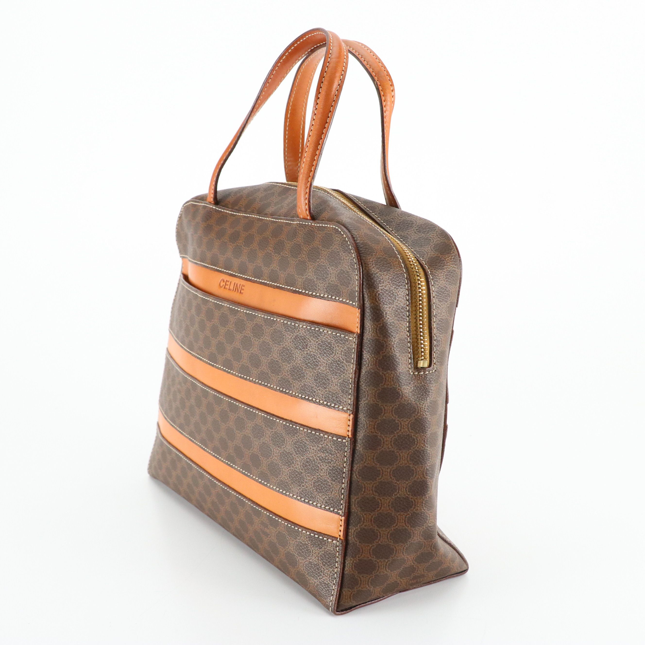 Celine Striped Handbag in Leather and Macadam Canvas