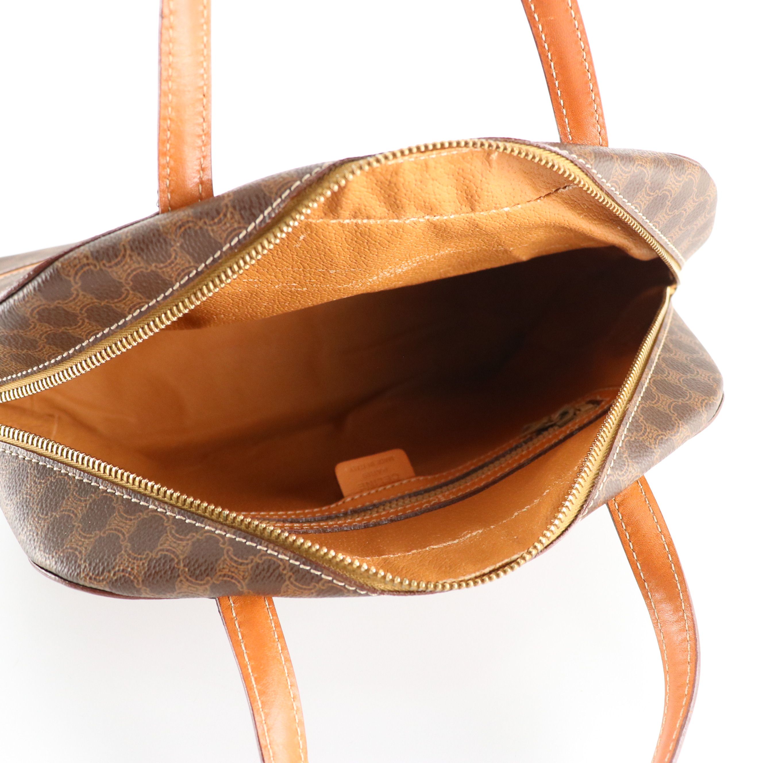 Celine Striped Handbag in Leather and Macadam Canvas