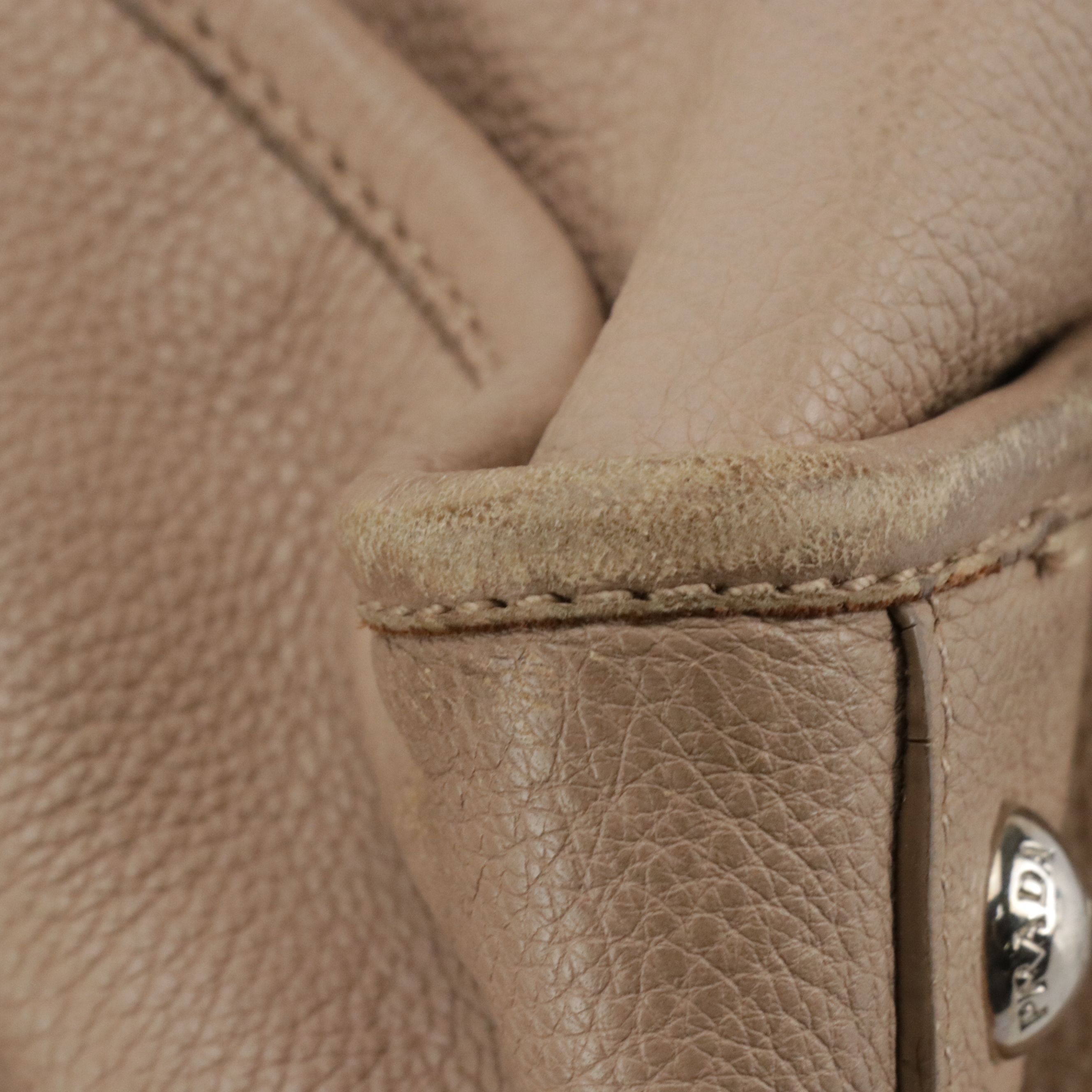 Prada Front Zip Top Handle Two-Way Bag in Vitello Daino Leather