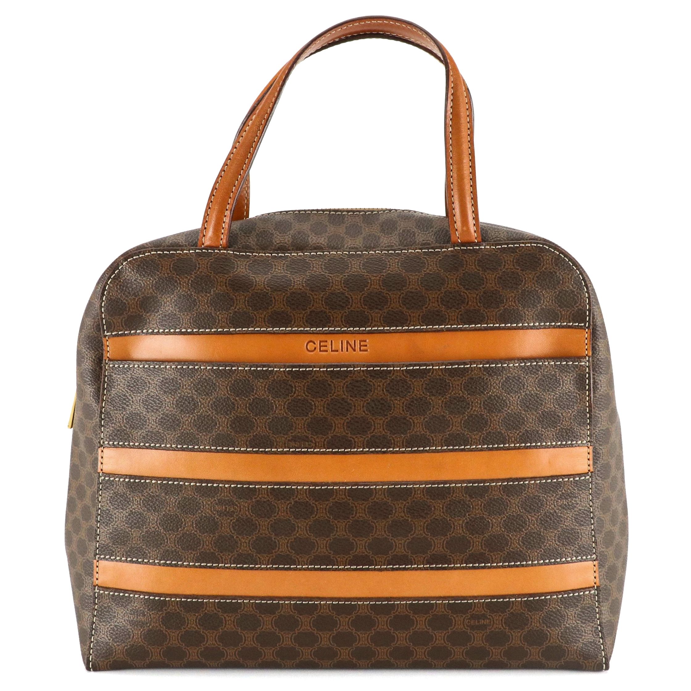 Celine Striped Handbag in Leather and Macadam Canvas