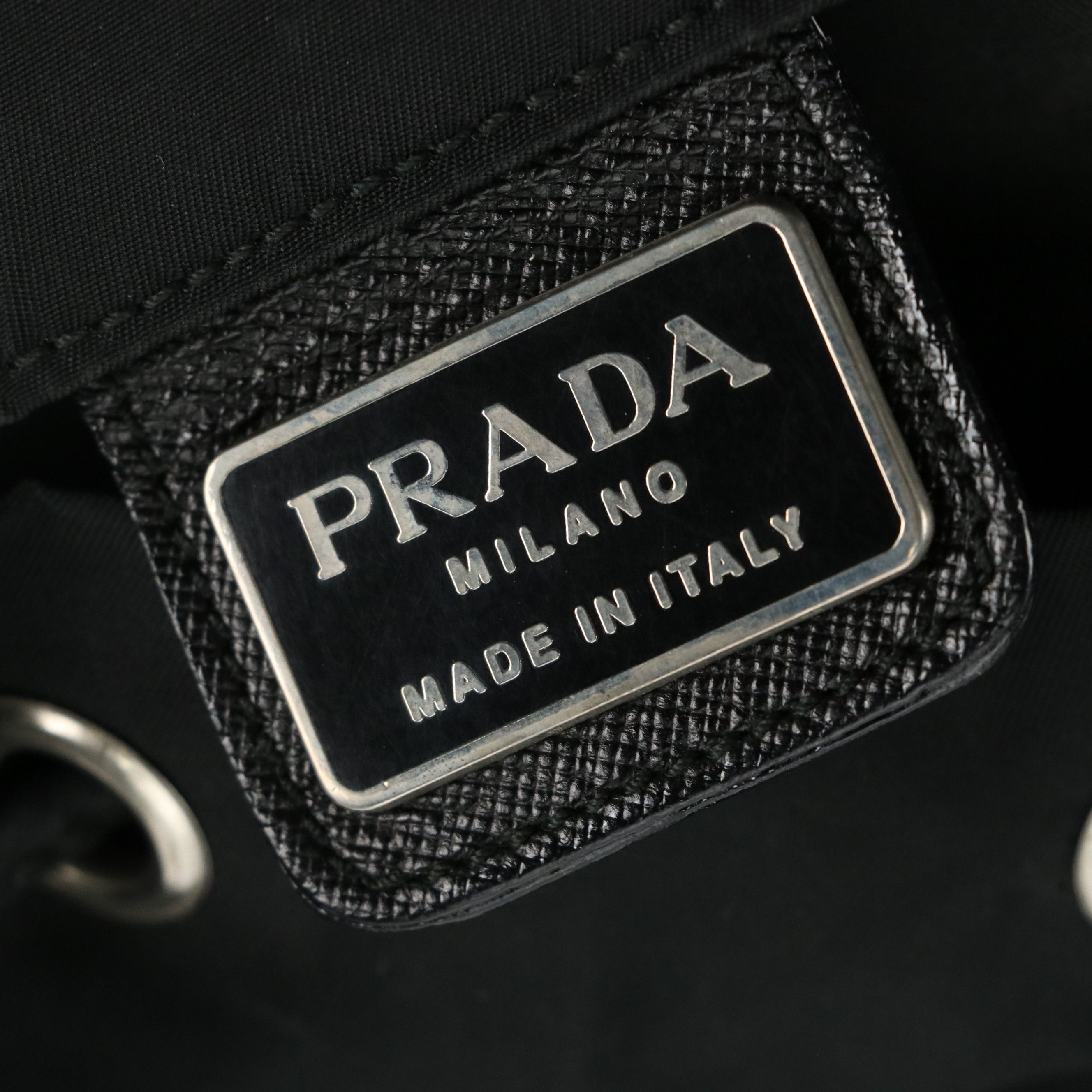 Prada Drawstring Backpack in Black Tessuto Nylon with Leather Accents