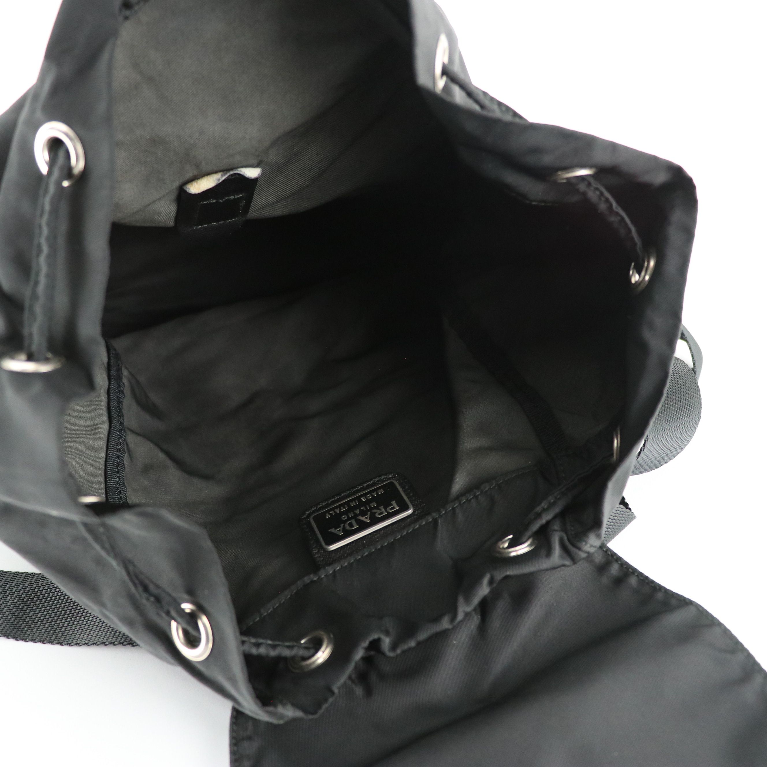 Prada Drawstring Backpack in Black Tessuto Nylon with Leather Accents