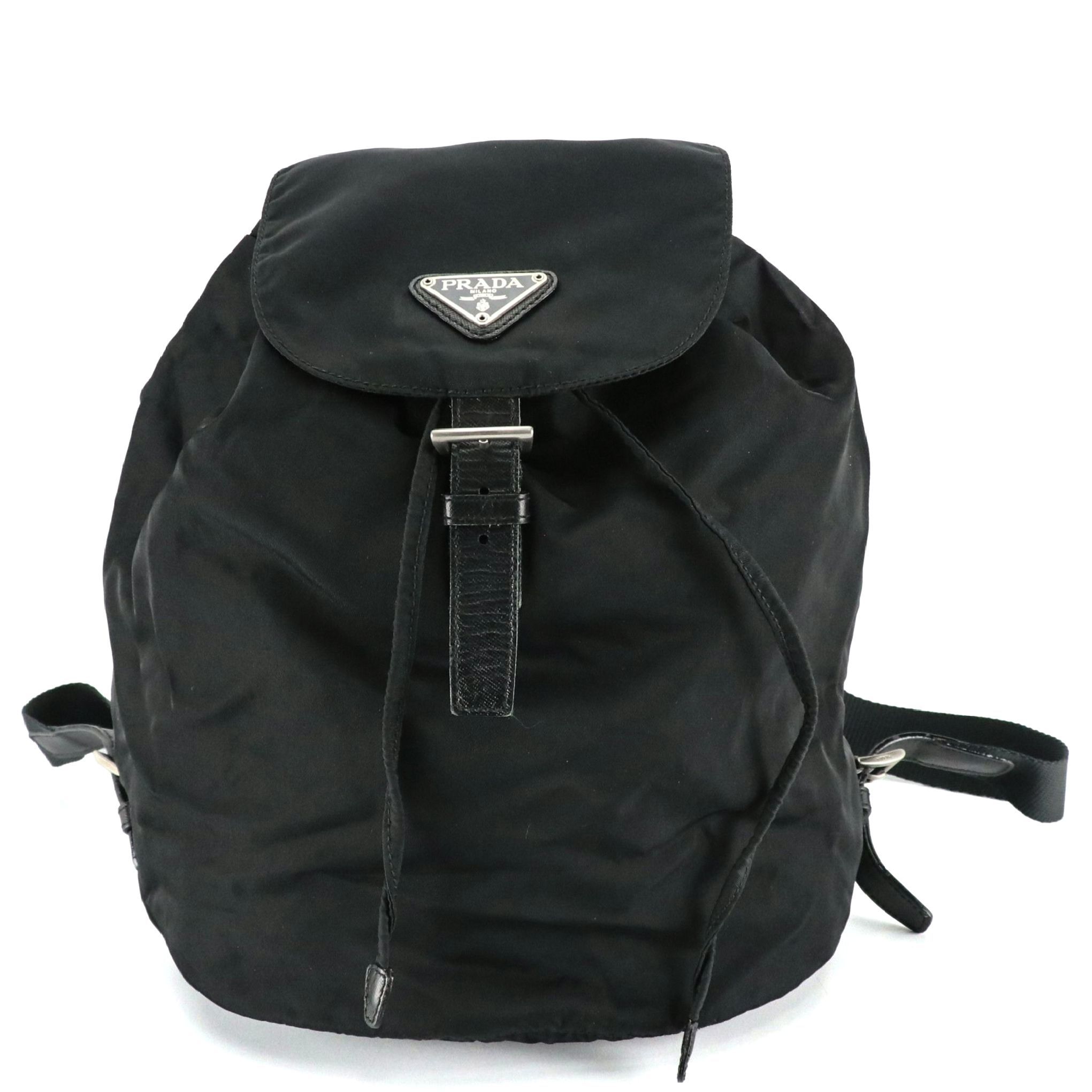 Prada Drawstring Backpack in Black Tessuto Nylon with Leather Accents