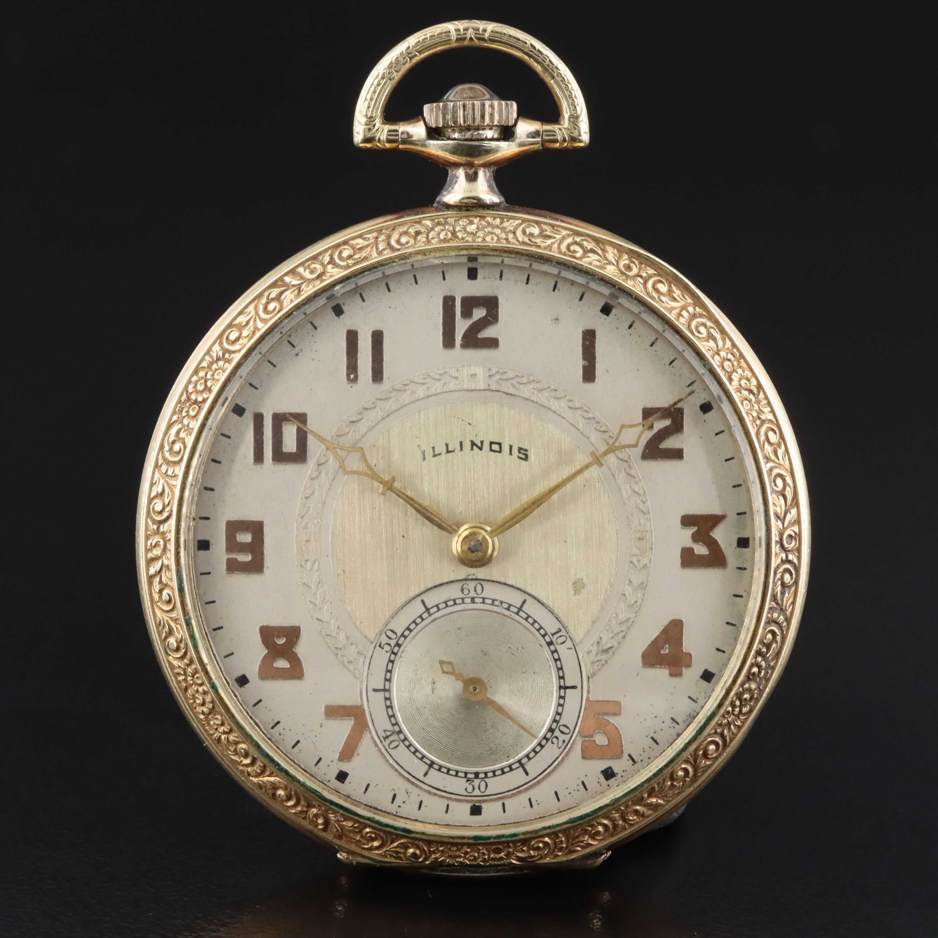Illinois Art Deco Gold-Filled Open Face Pocket Watch
