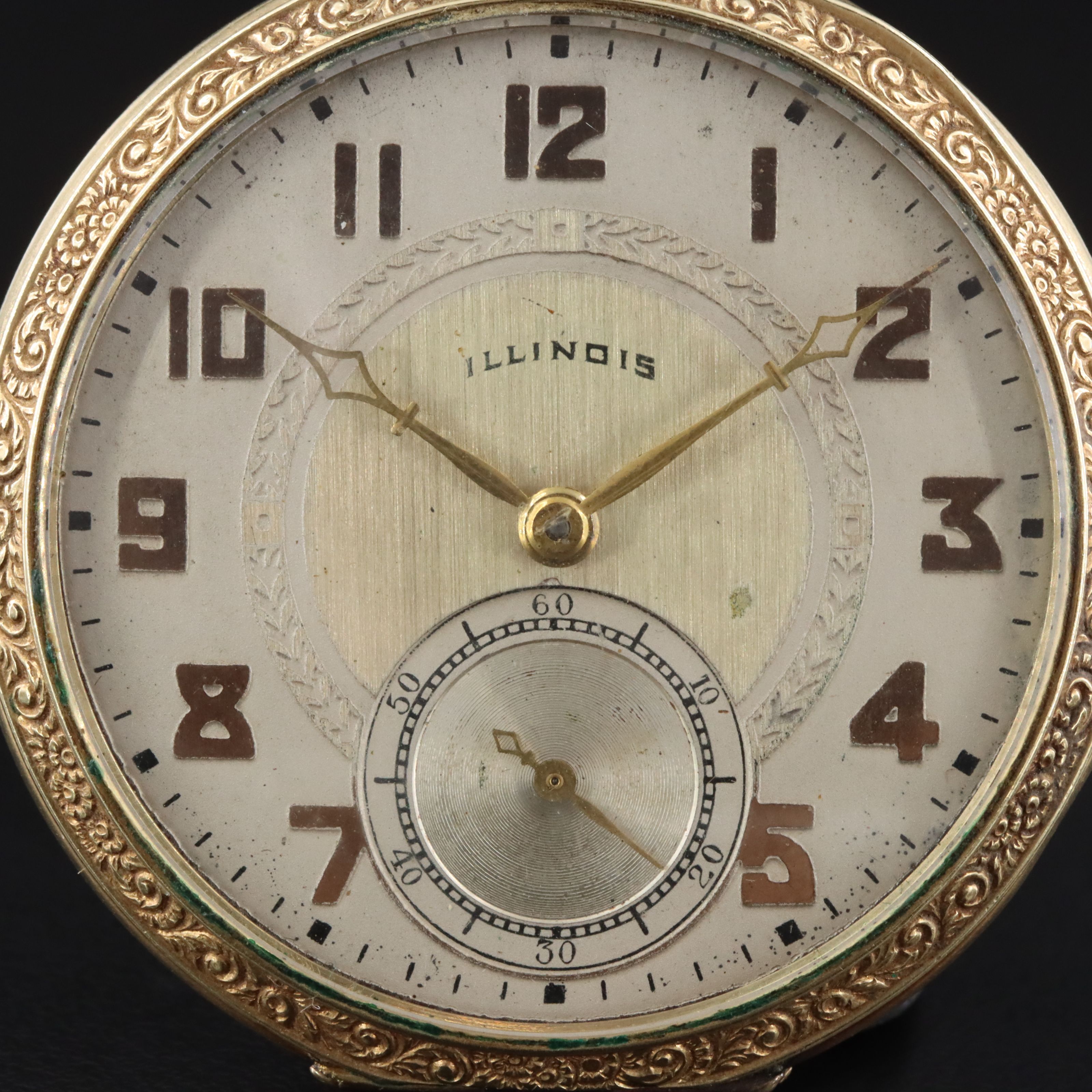 Illinois Art Deco Gold-Filled Open Face Pocket Watch