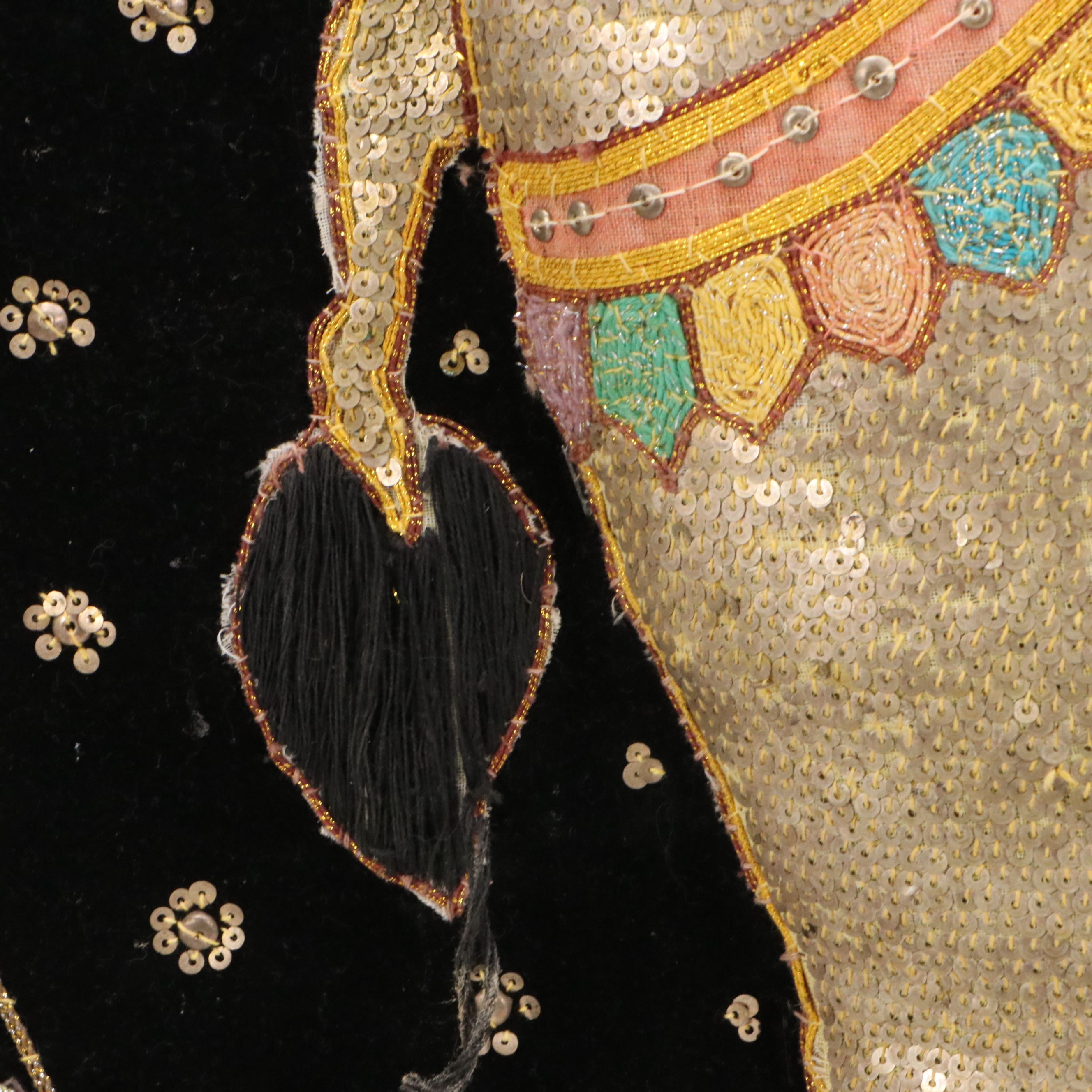 Thai Hand-Stitched and Embroidered Kalaga Panel of Elephant