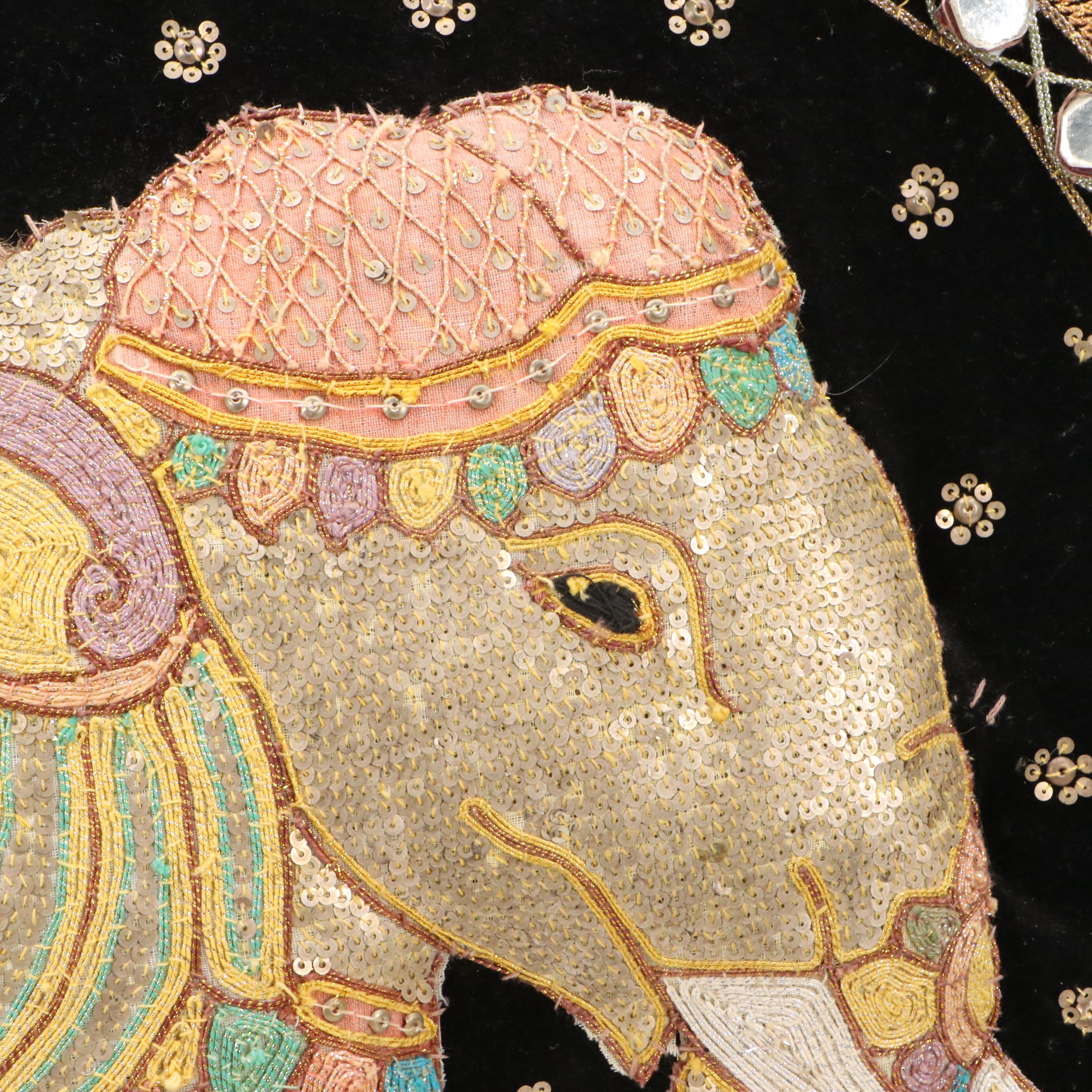 Thai Hand-Stitched and Embroidered Kalaga Panel of Elephant