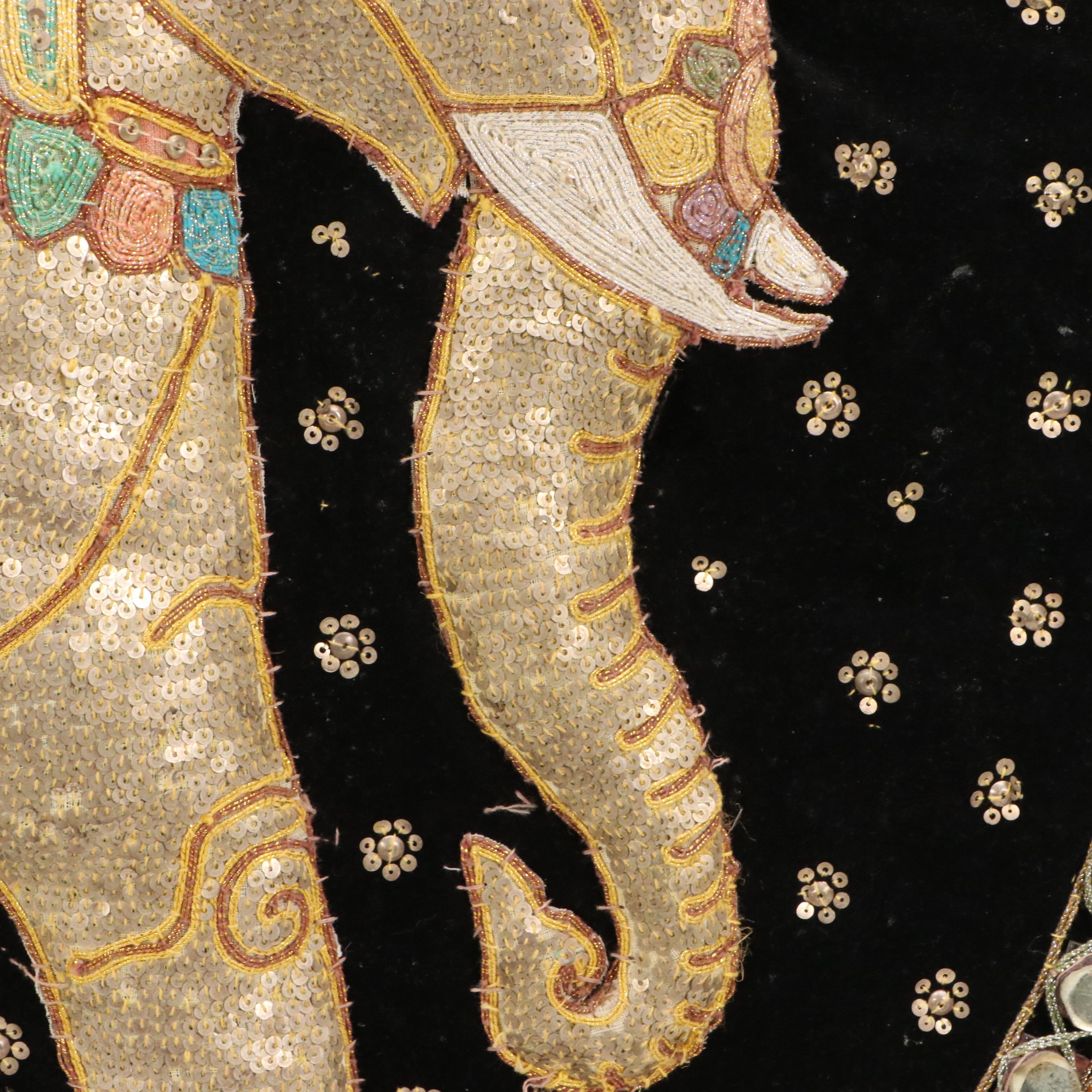 Thai Hand-Stitched and Embroidered Kalaga Panel of Elephant