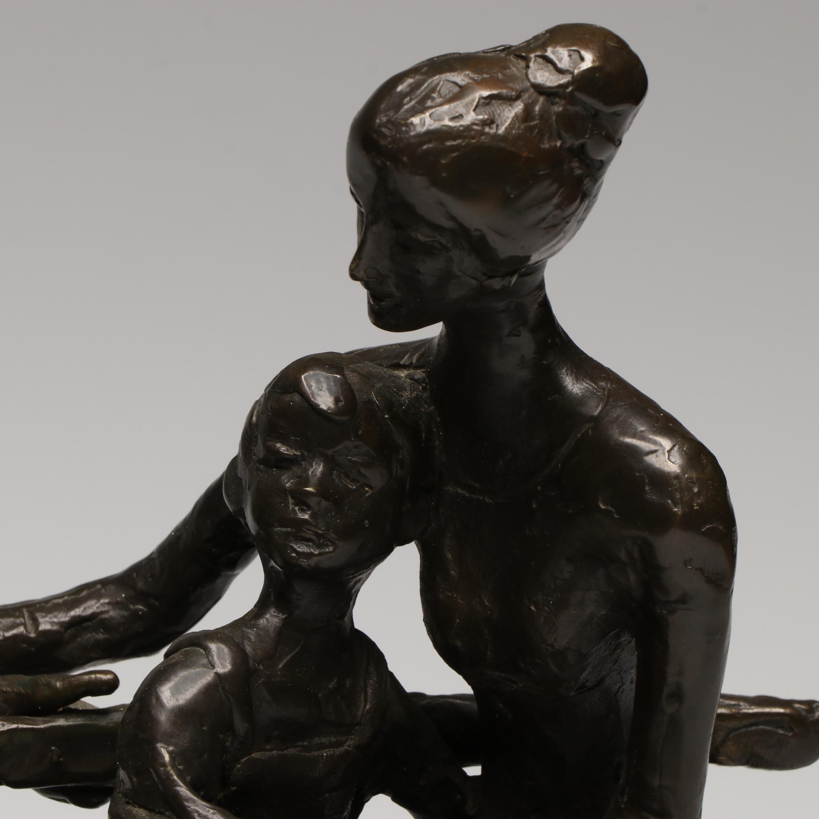 Bernard Kim Modernist Bronze "The Bench" Seated Family Sculpture