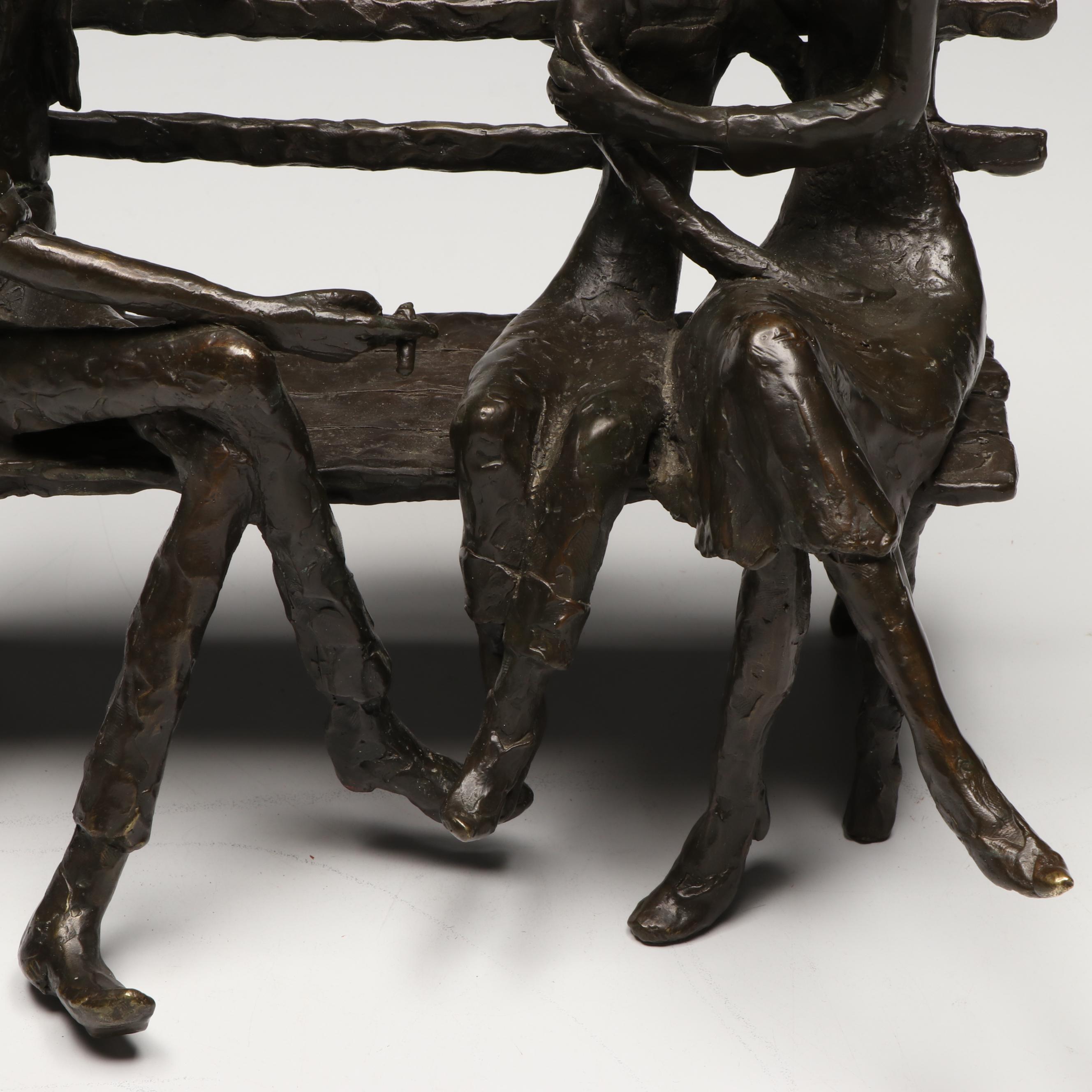 Bernard Kim Modernist Bronze "The Bench" Seated Family Sculpture