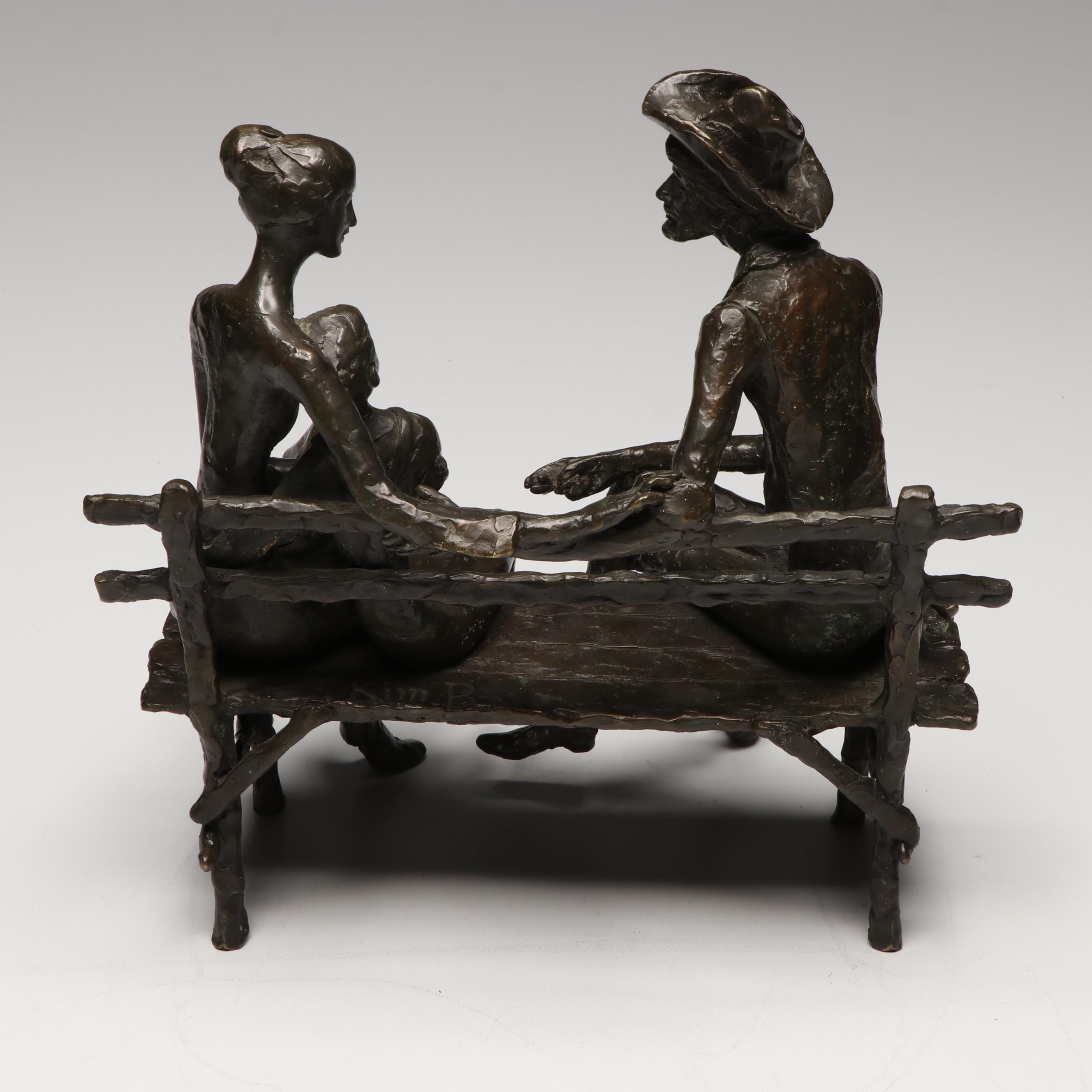 Bernard Kim Modernist Bronze "The Bench" Seated Family Sculpture