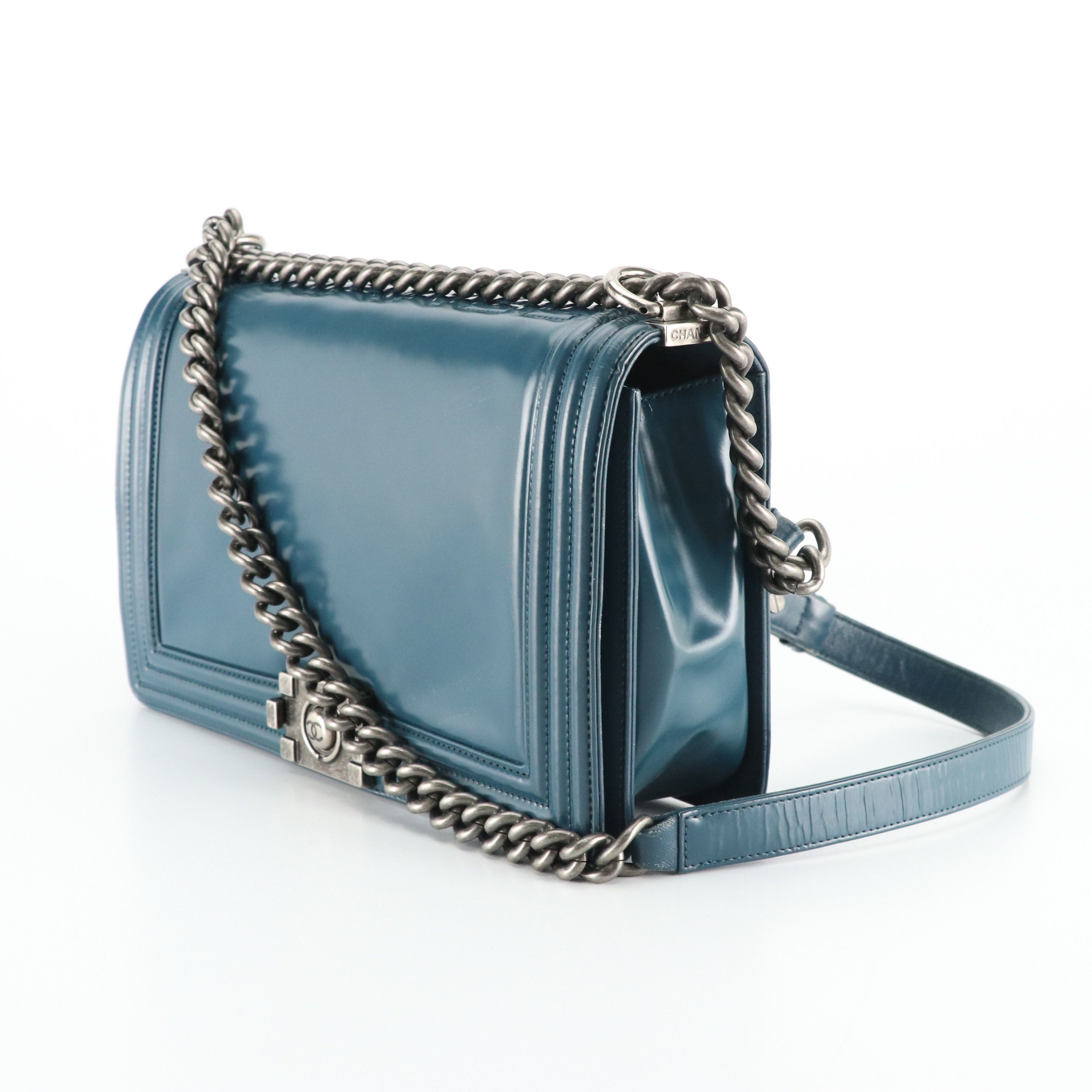 Chanel Medium Flap Boy Bag in Teal Blue Glazed Calfskin Leather