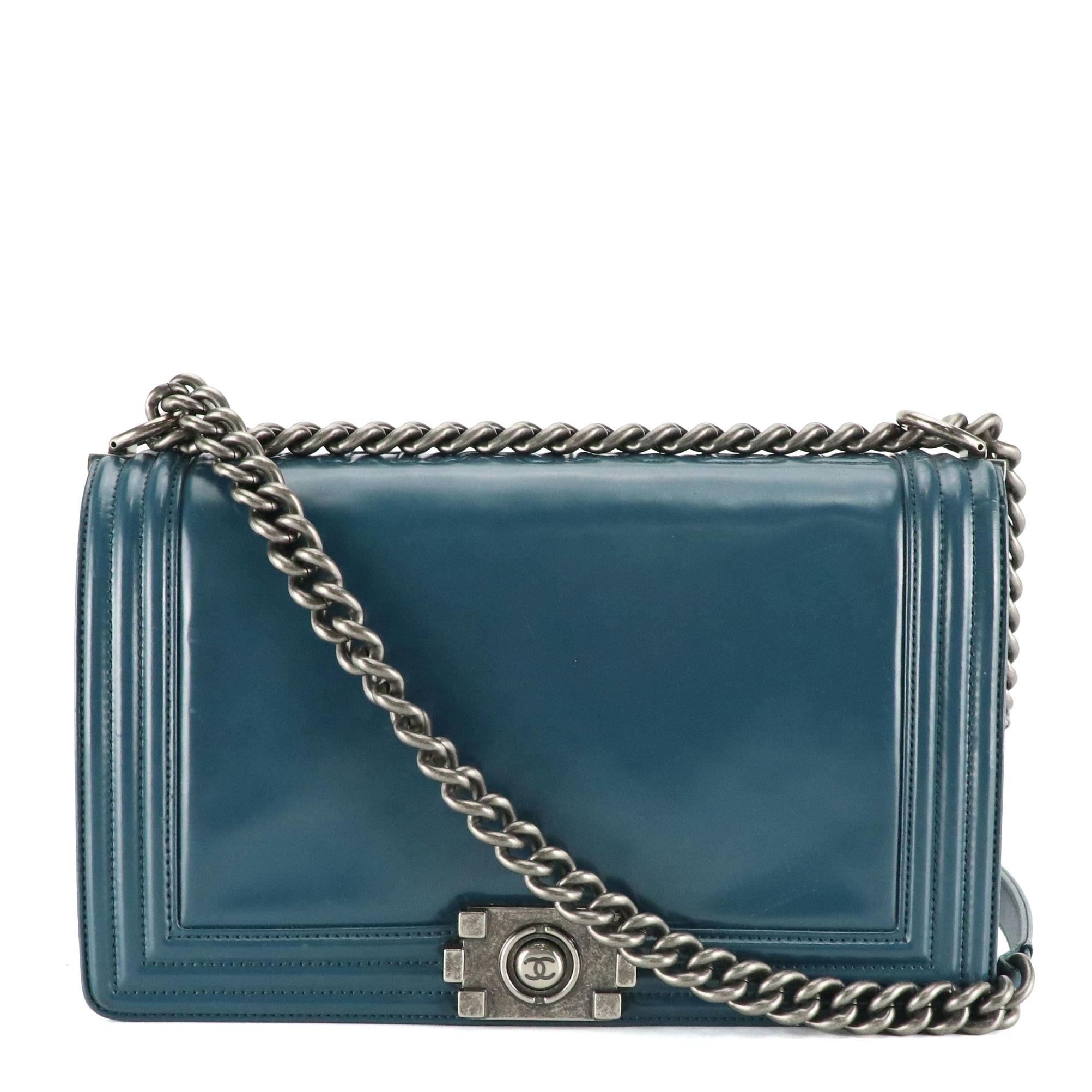Chanel Medium Flap Boy Bag in Teal Blue Glazed Calfskin Leather