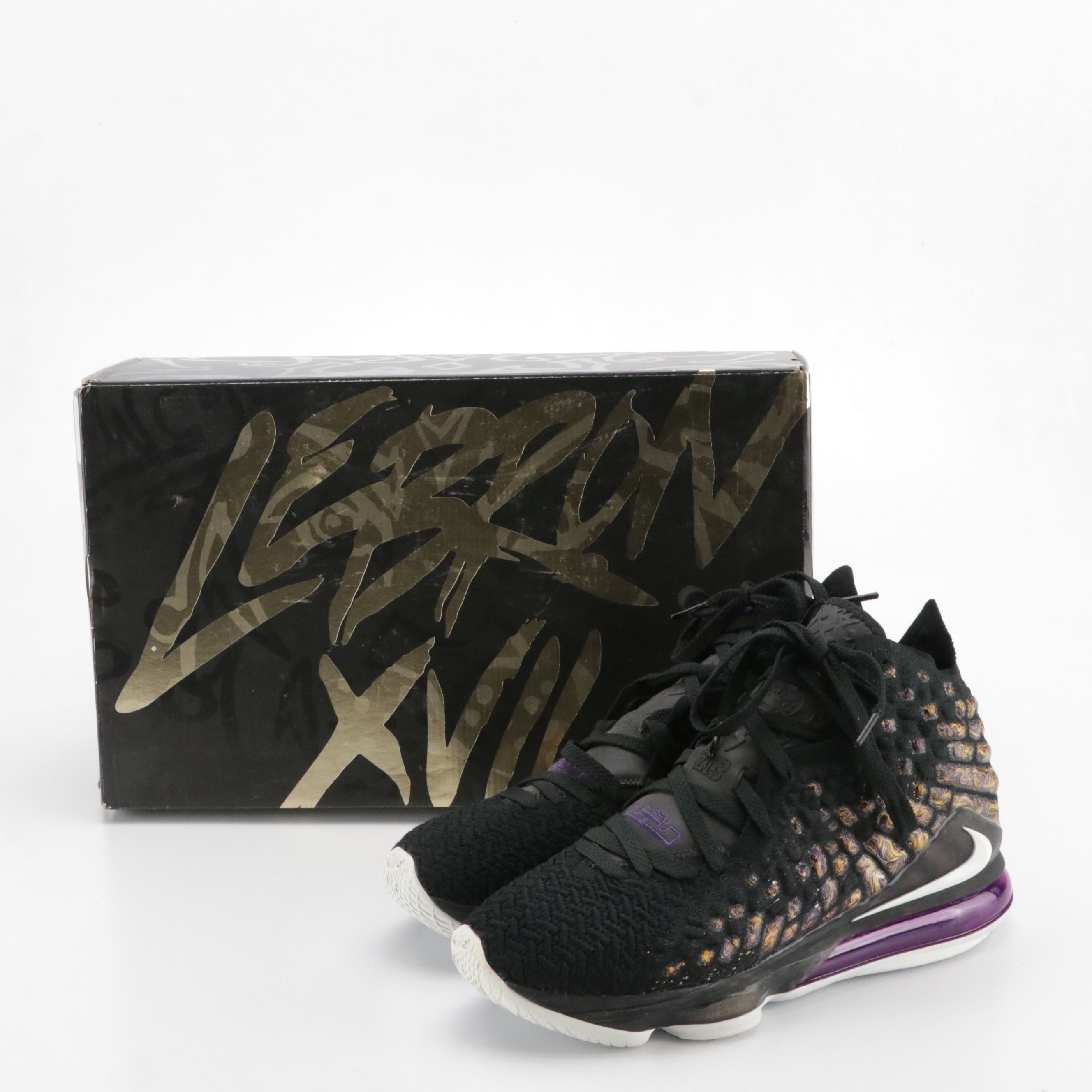 Men's Nike LeBron 17 "Lakers" High Top Basketball Sneakers in Black Knitposite