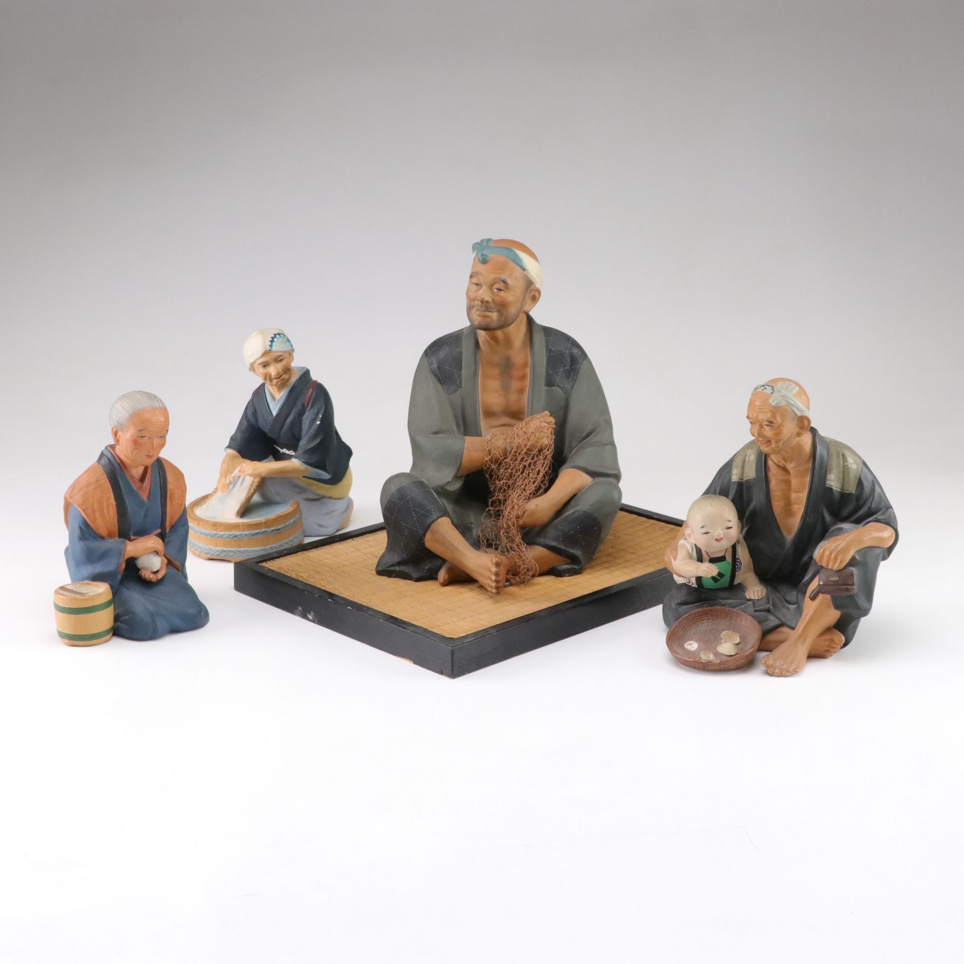 Hakata Urasaki Japanese Clay Figures, Mid-20th Century