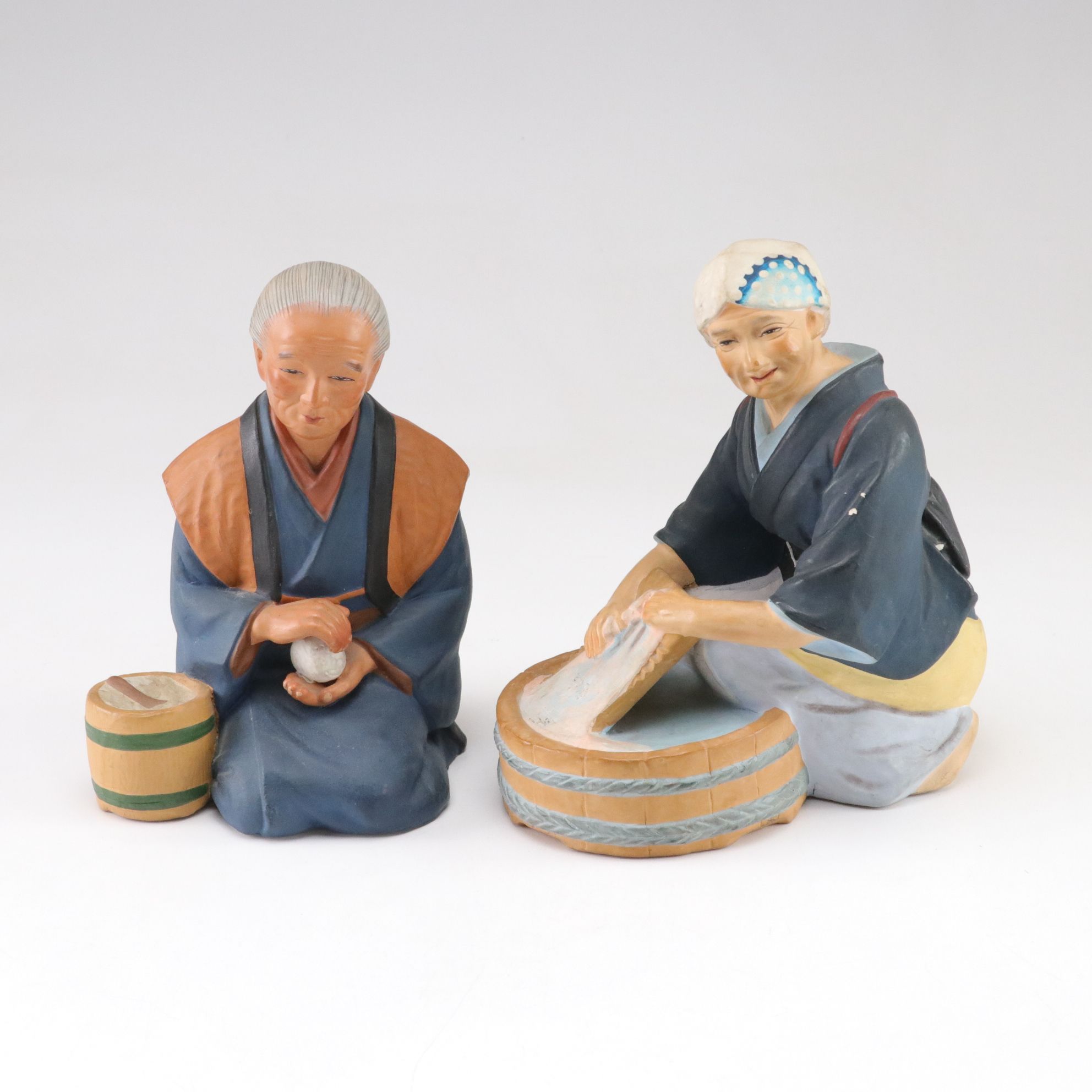 Hakata Urasaki Japanese Clay Figures, Mid-20th Century