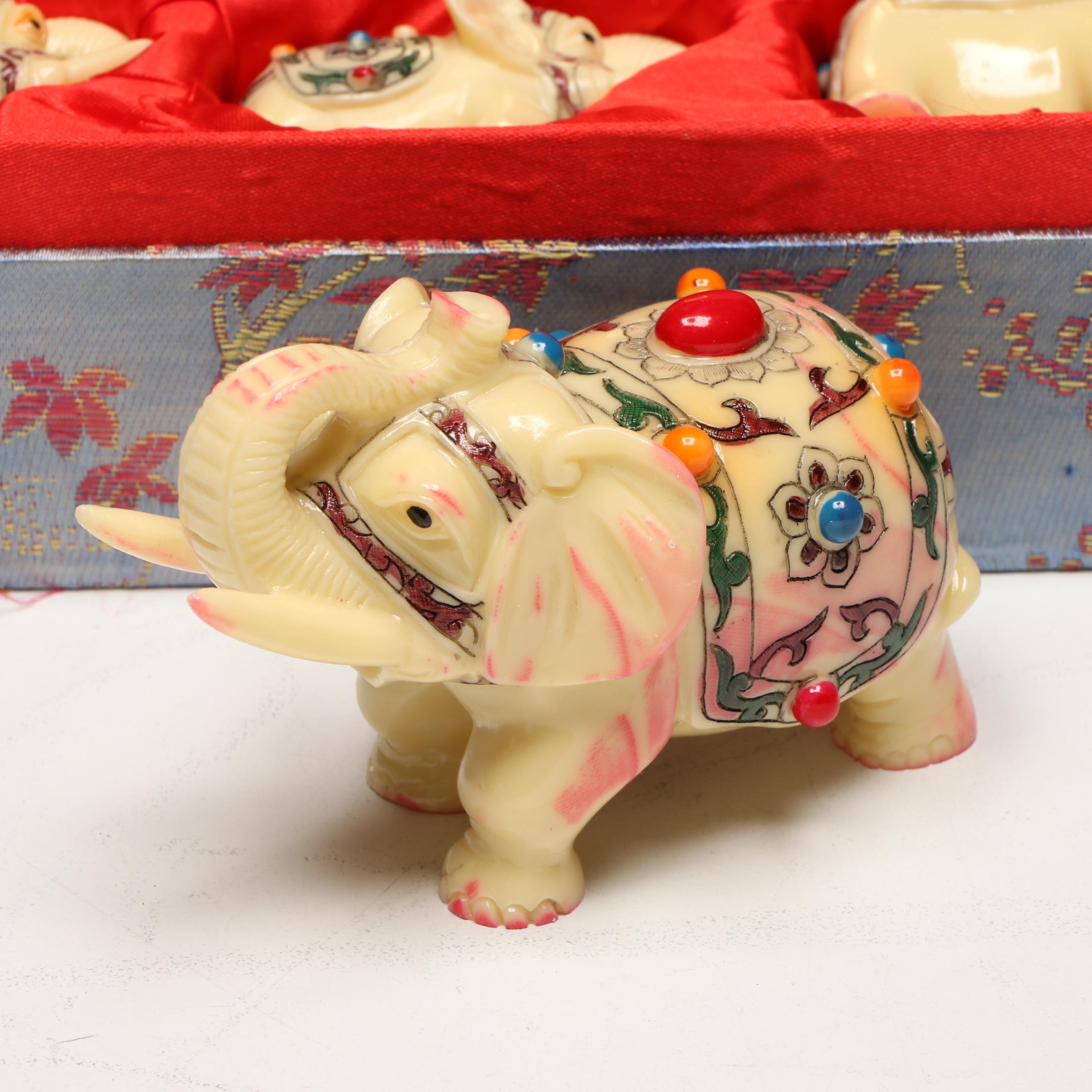 Yi Lin Chinese Resin Elephant Figures