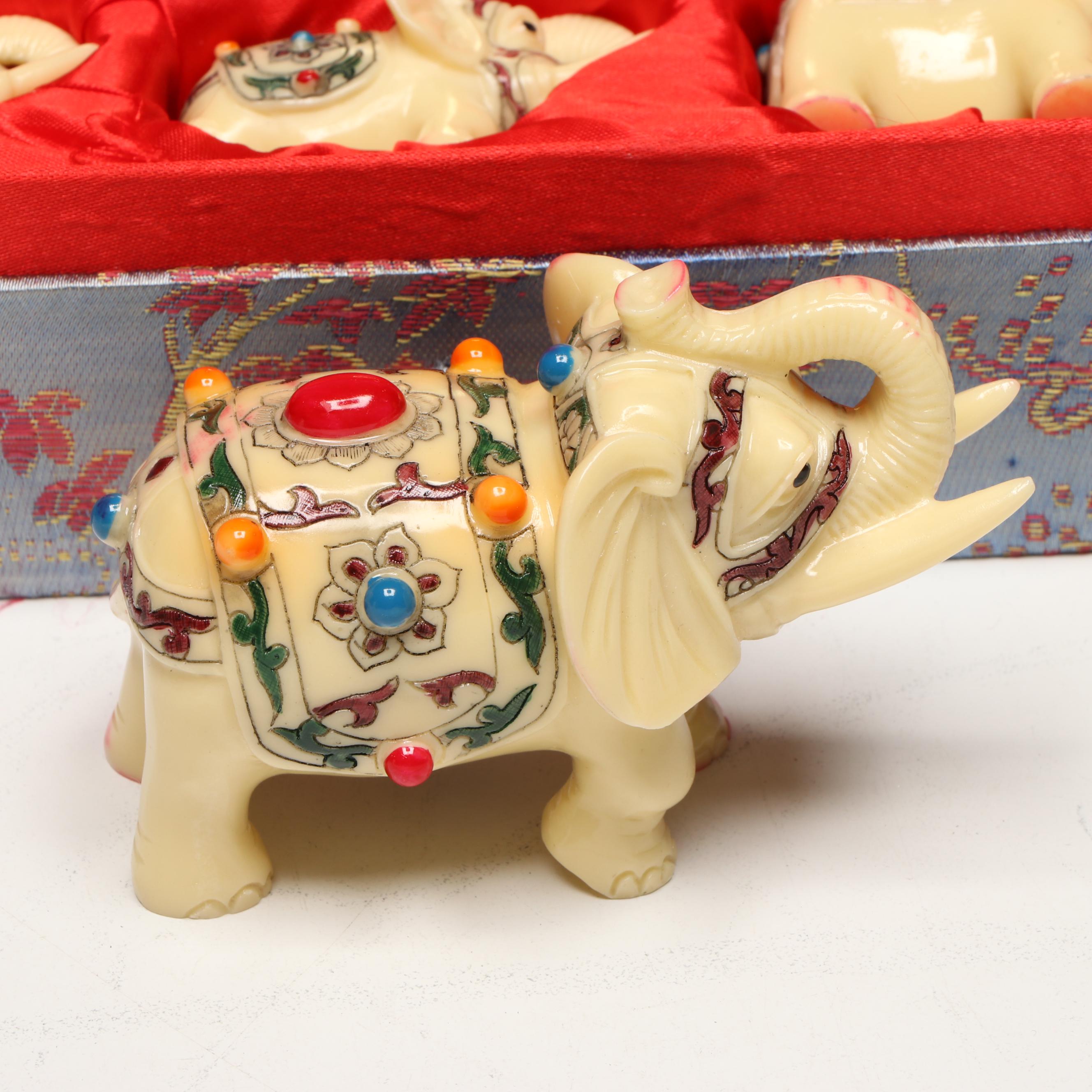 Yi Lin Chinese Resin Elephant Figures