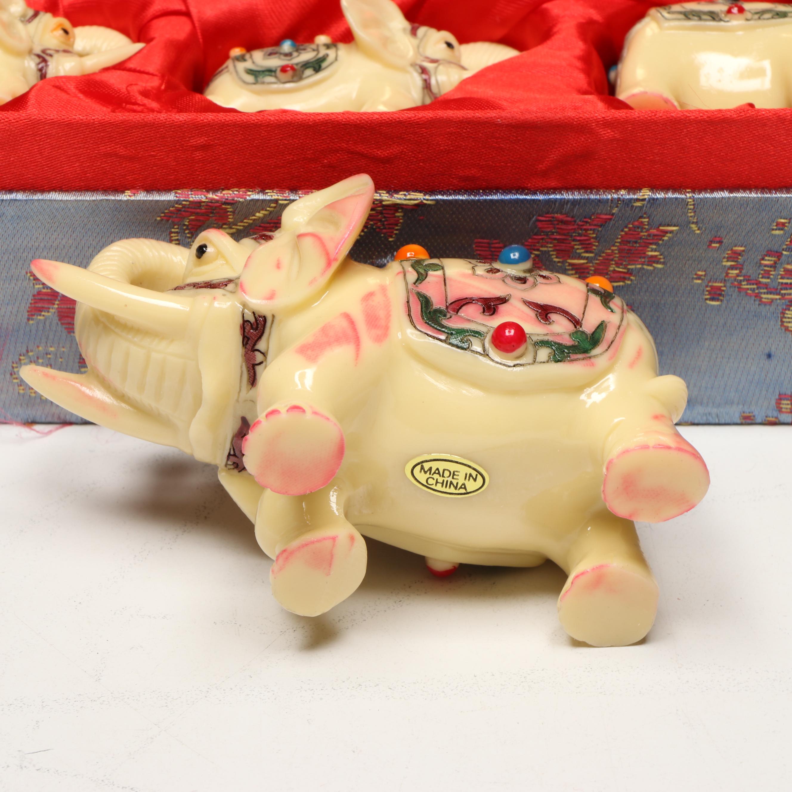 Yi Lin Chinese Resin Elephant Figures