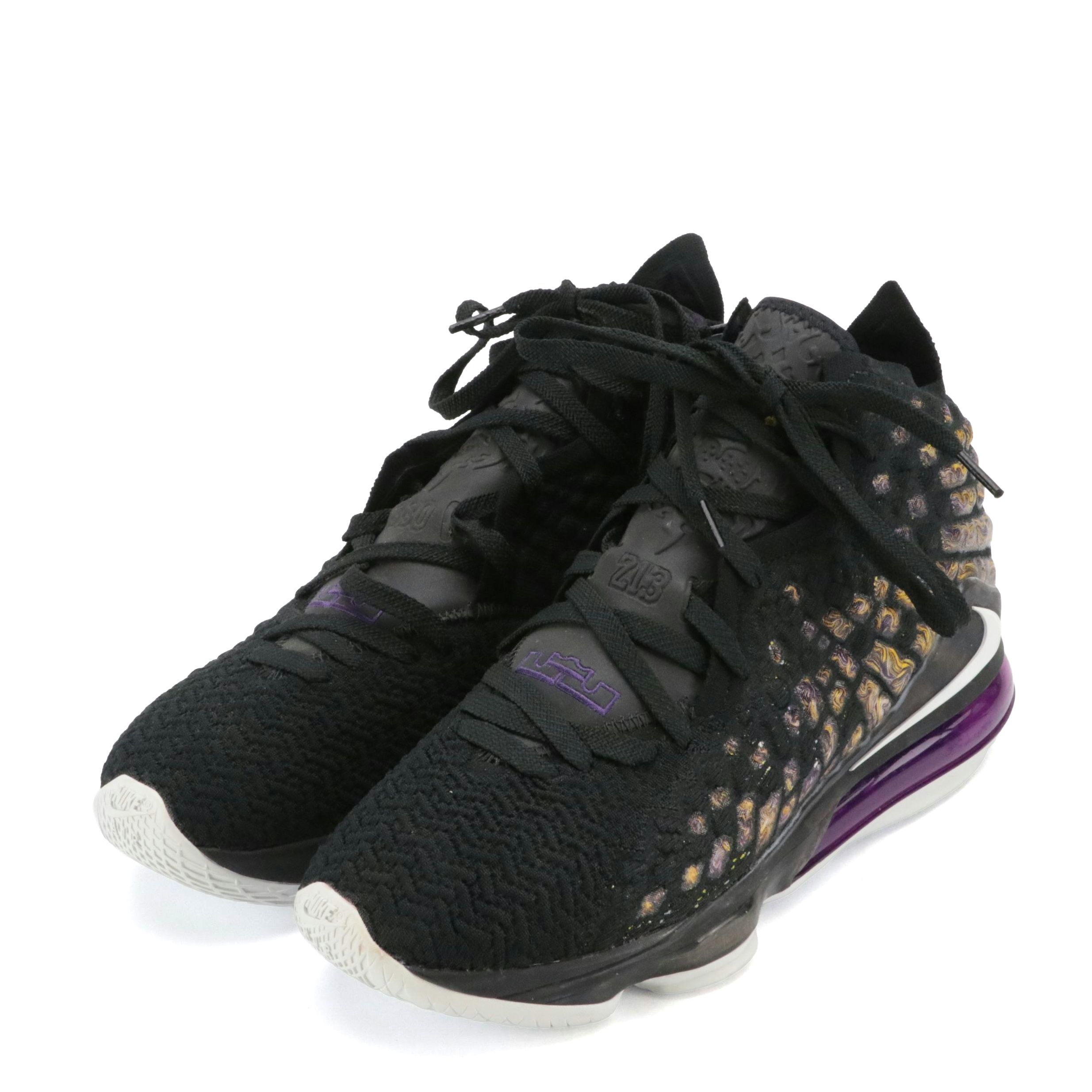Men's Nike LeBron 17 "Lakers" High Top Basketball Sneakers in Black Knitposite