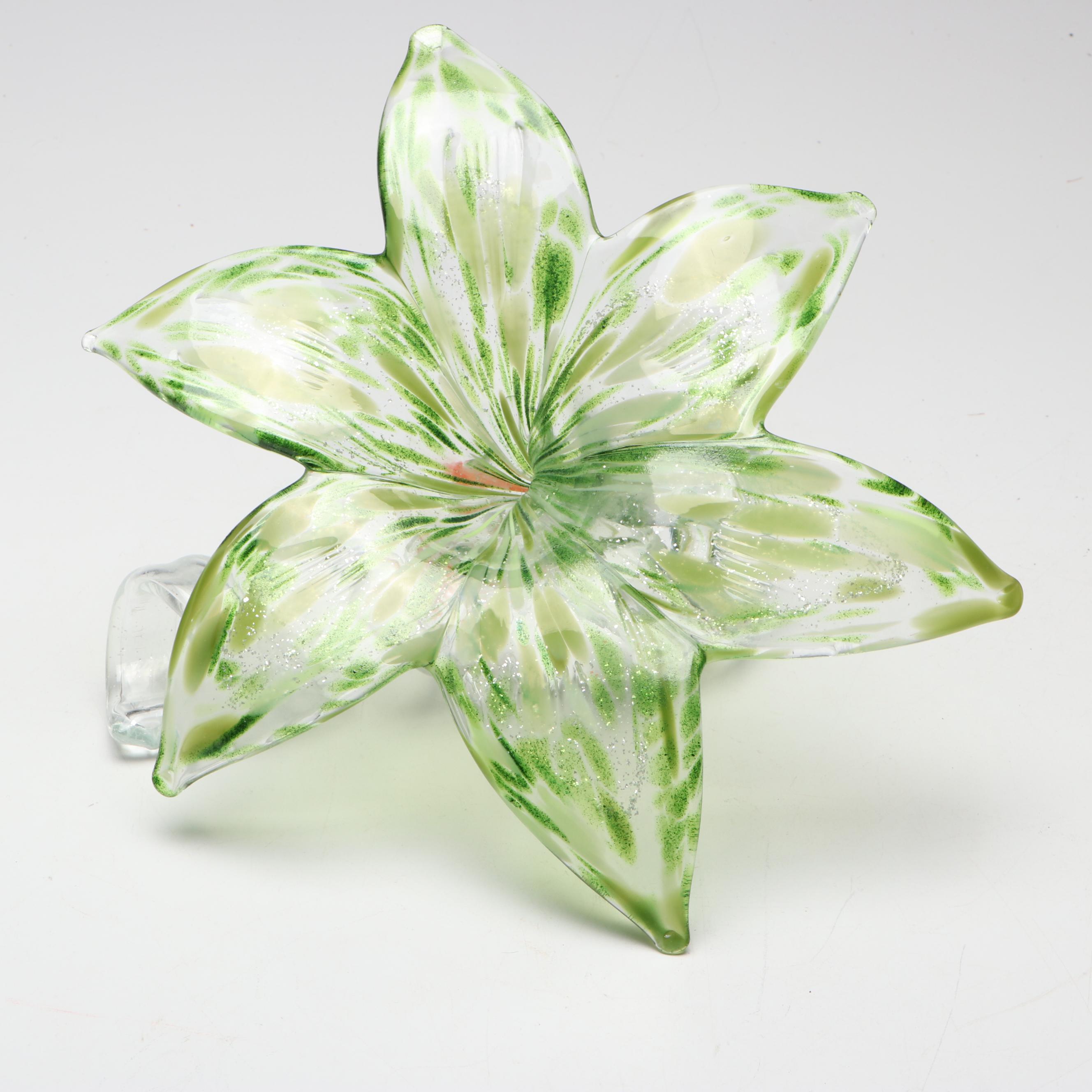 Murano Blown Glass Millefiori Heart and Lily Flower