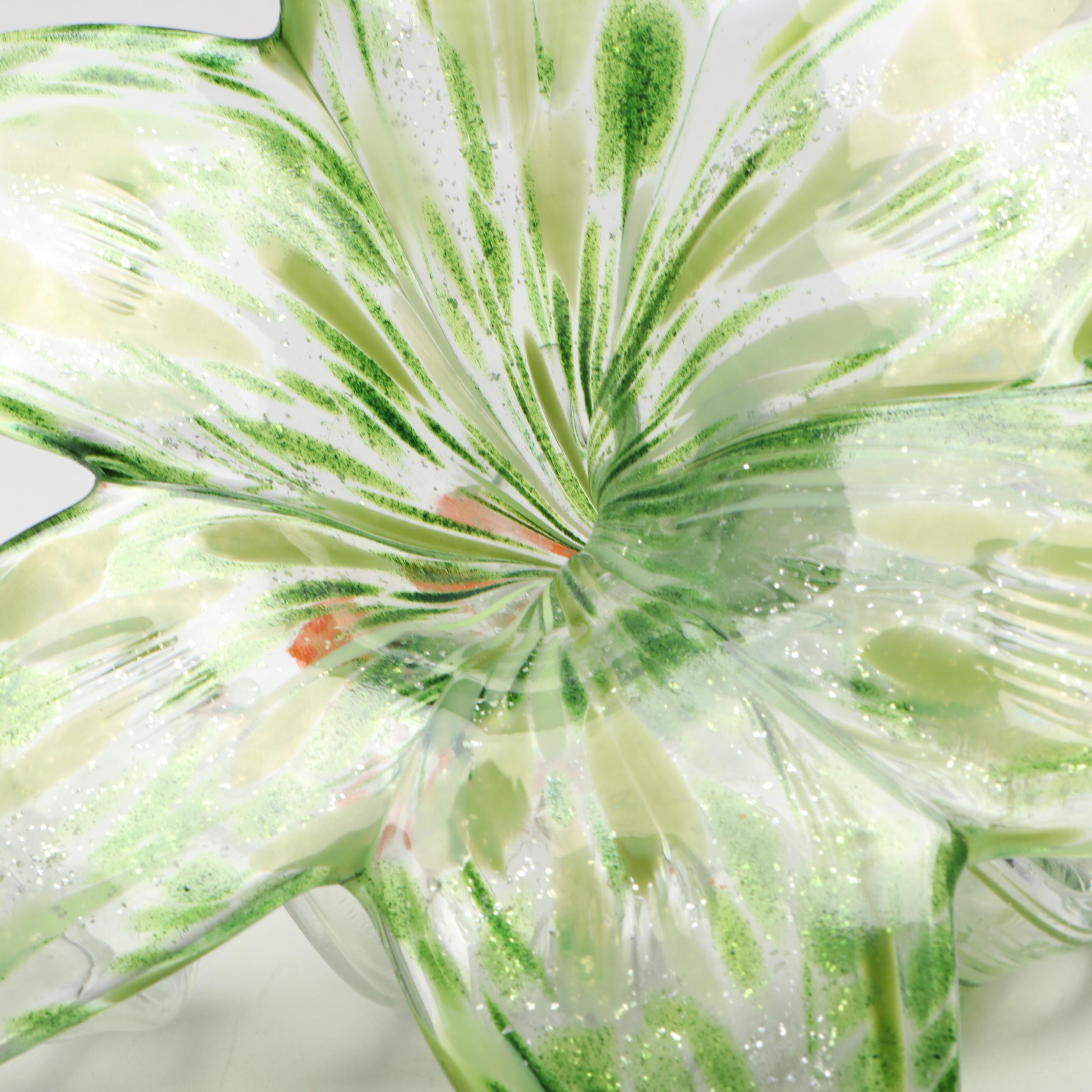 Murano Blown Glass Millefiori Heart and Lily Flower