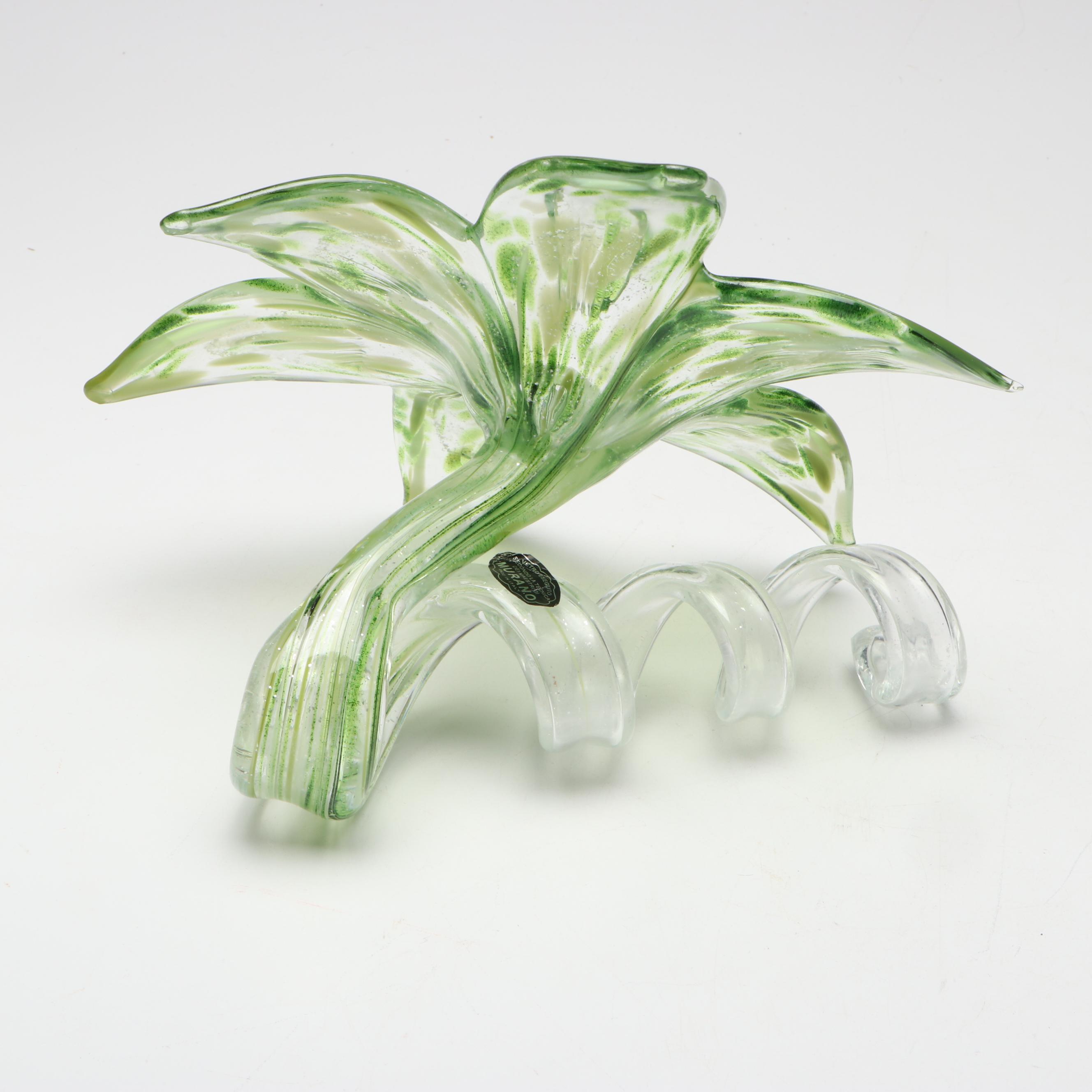 Murano Blown Glass Millefiori Heart and Lily Flower