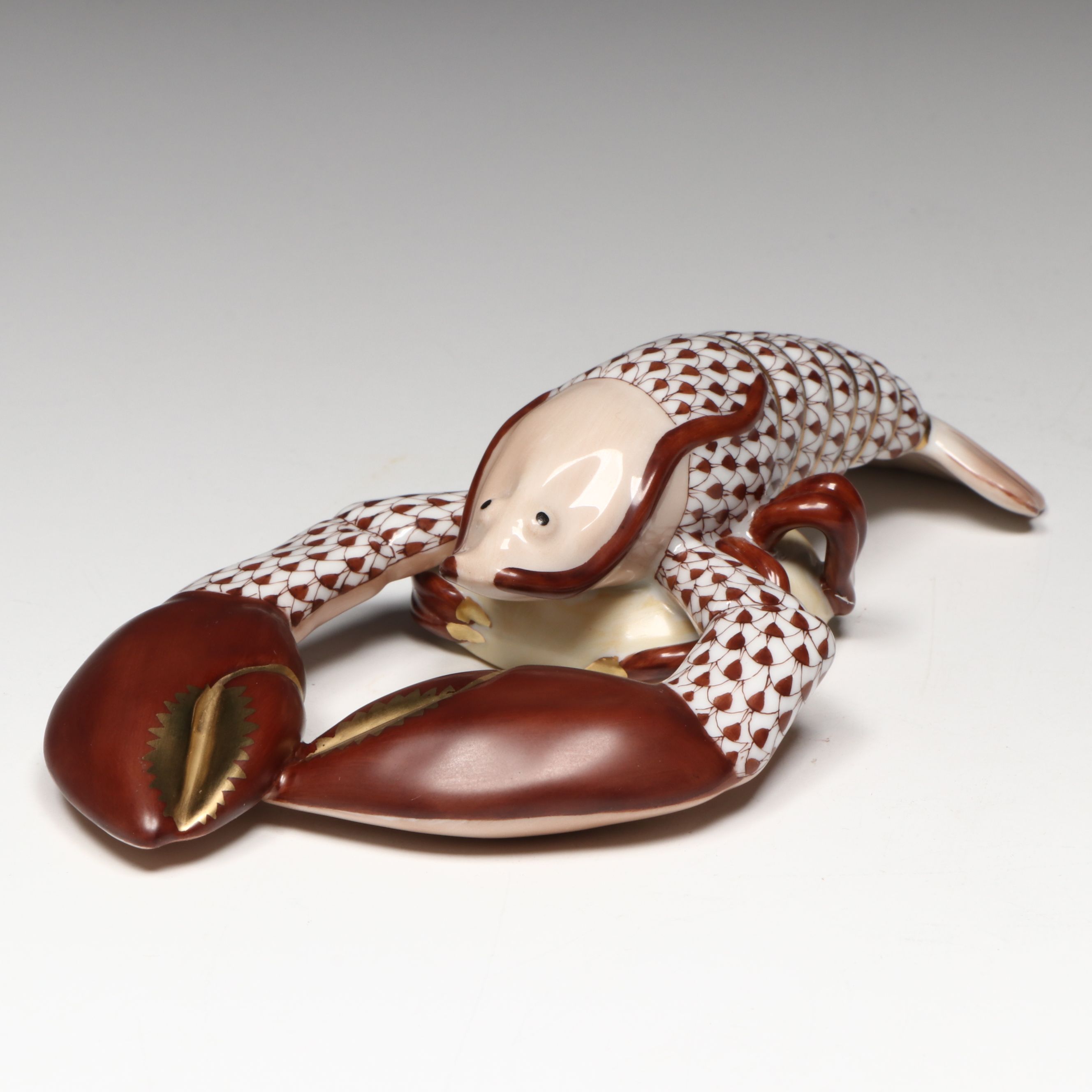 Herend Chocolate Fishnet with Gold "Lobster" Porcelain Figurine