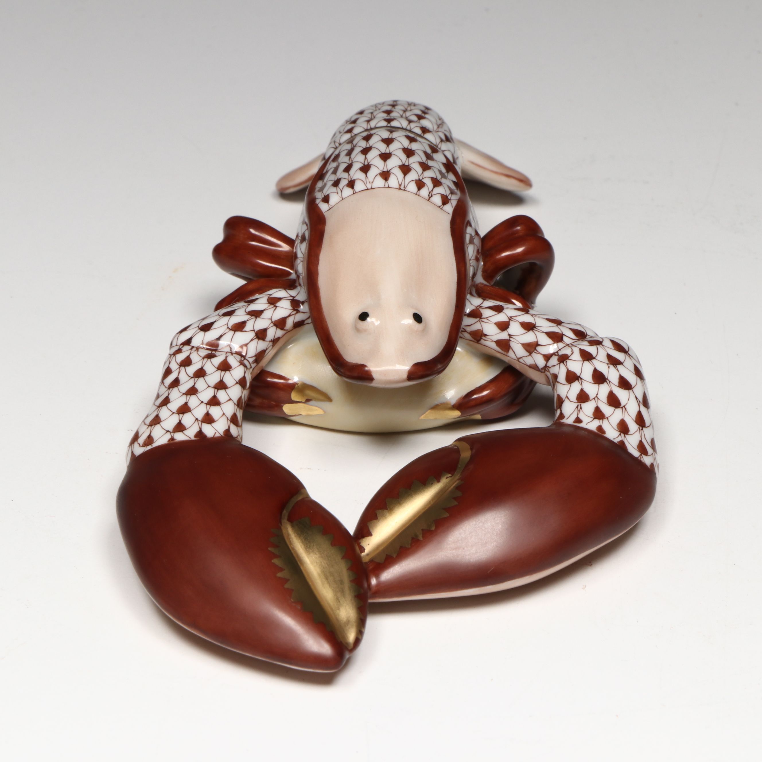 Herend Chocolate Fishnet with Gold "Lobster" Porcelain Figurine