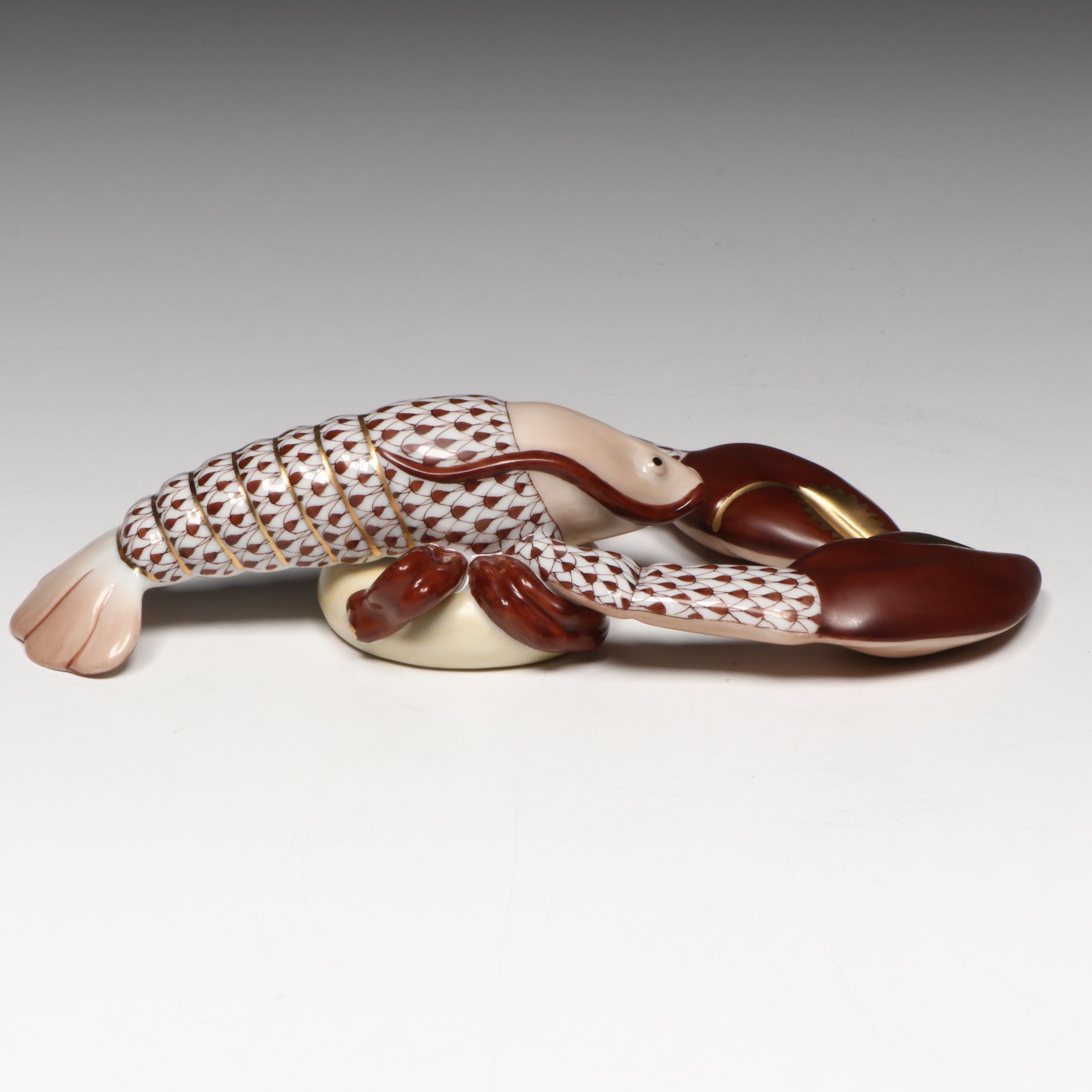 Herend Chocolate Fishnet with Gold "Lobster" Porcelain Figurine