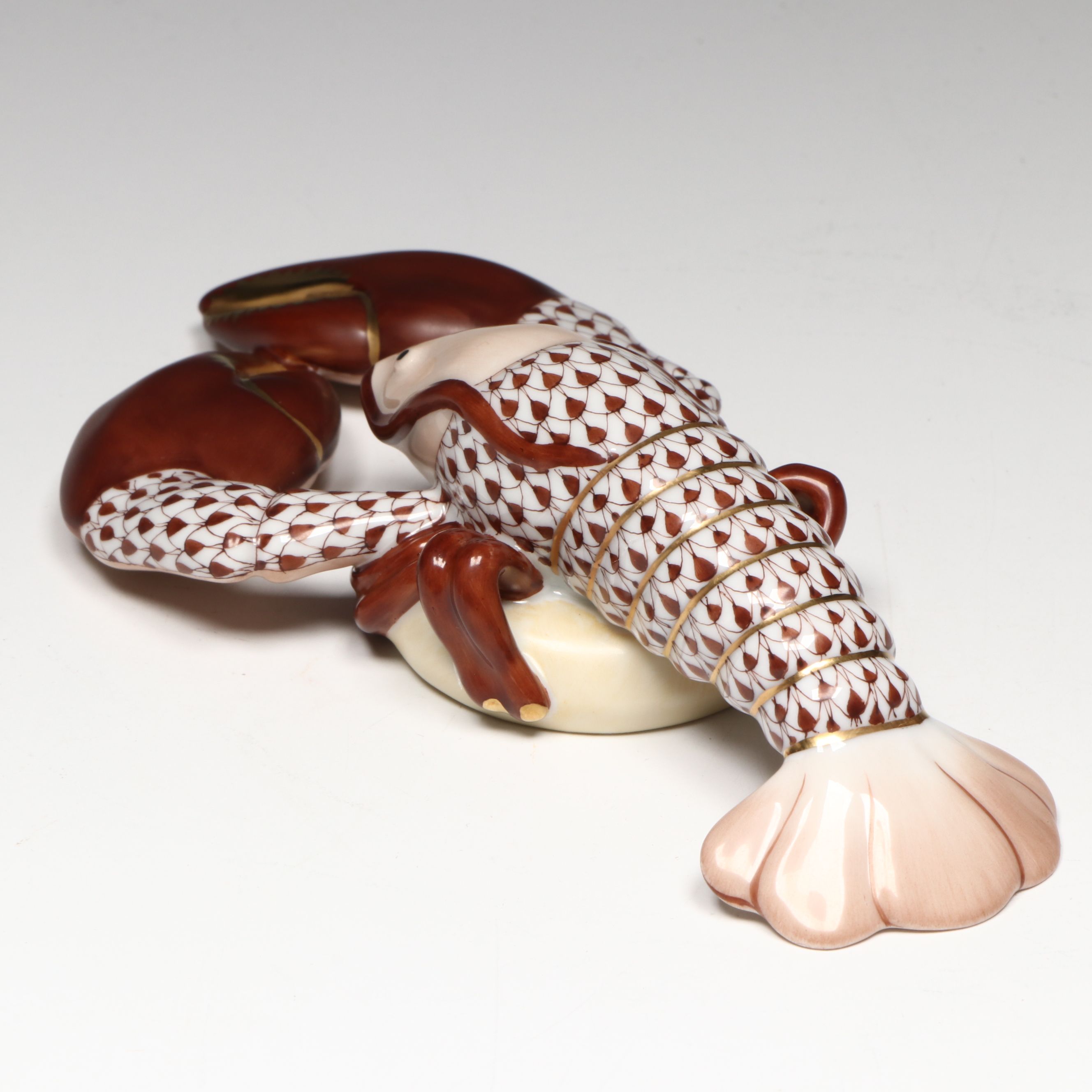 Herend Chocolate Fishnet with Gold "Lobster" Porcelain Figurine
