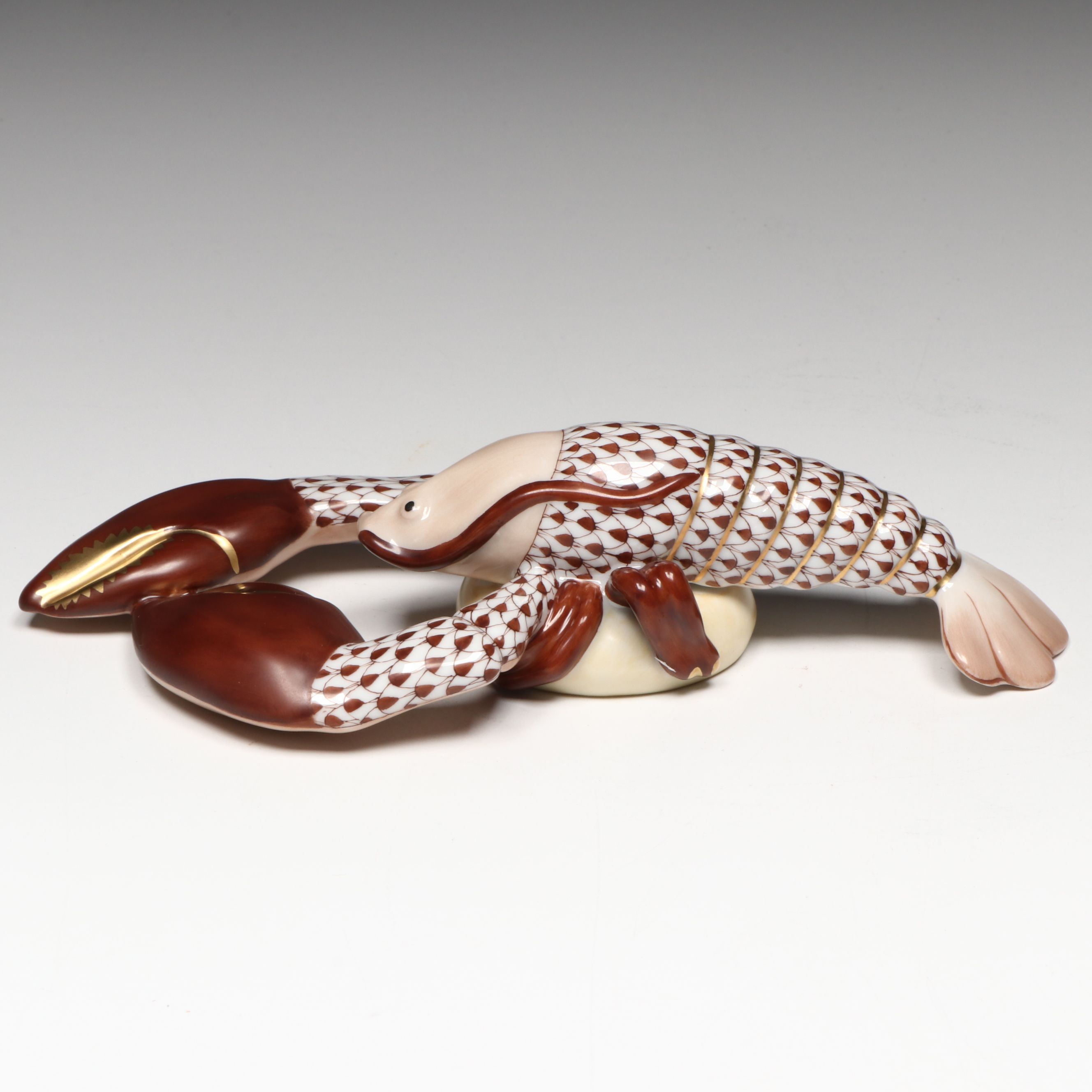 Herend Chocolate Fishnet with Gold "Lobster" Porcelain Figurine