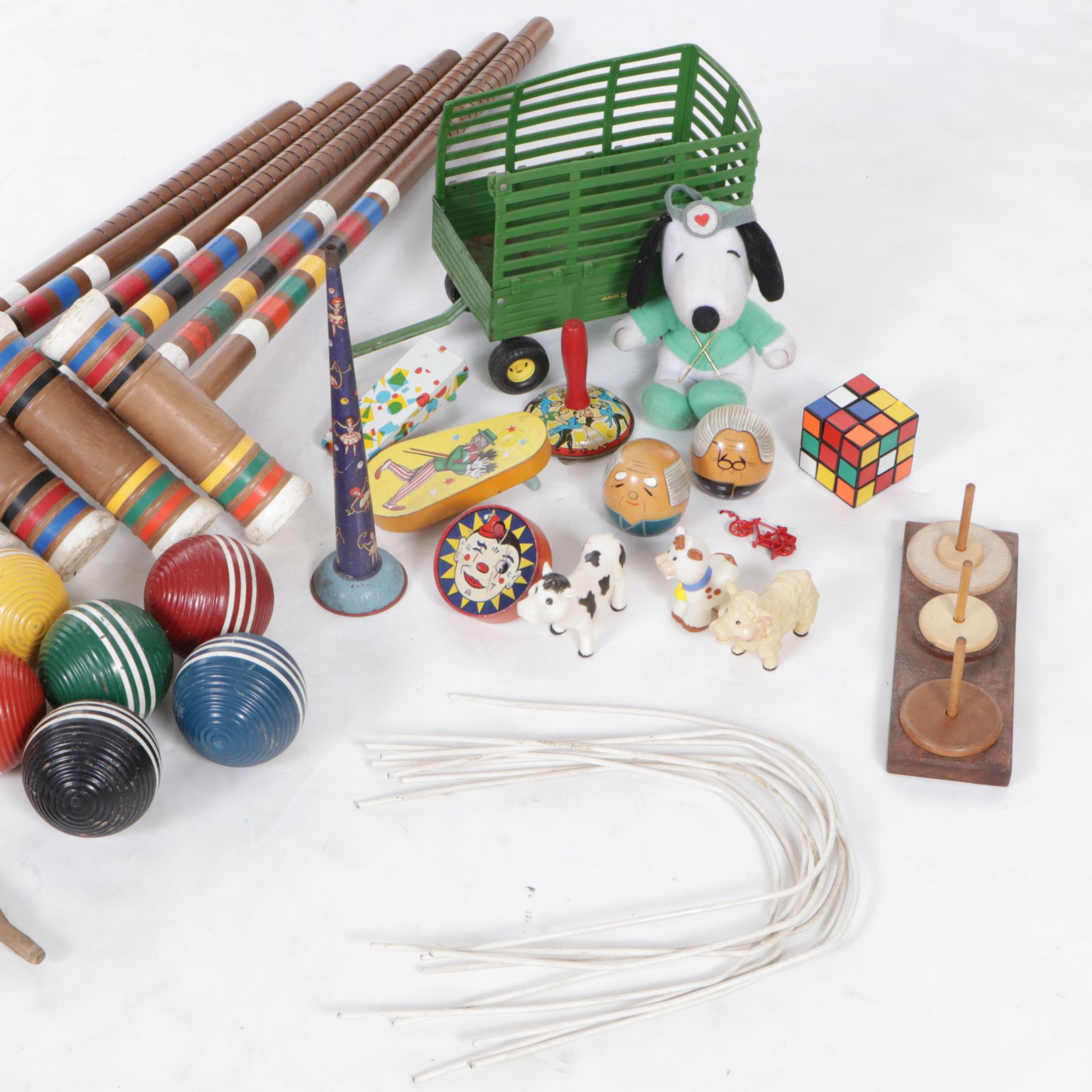 Wooden Croquet Set, Tin-Litho Toys, John Deere Wagon, and More Toys