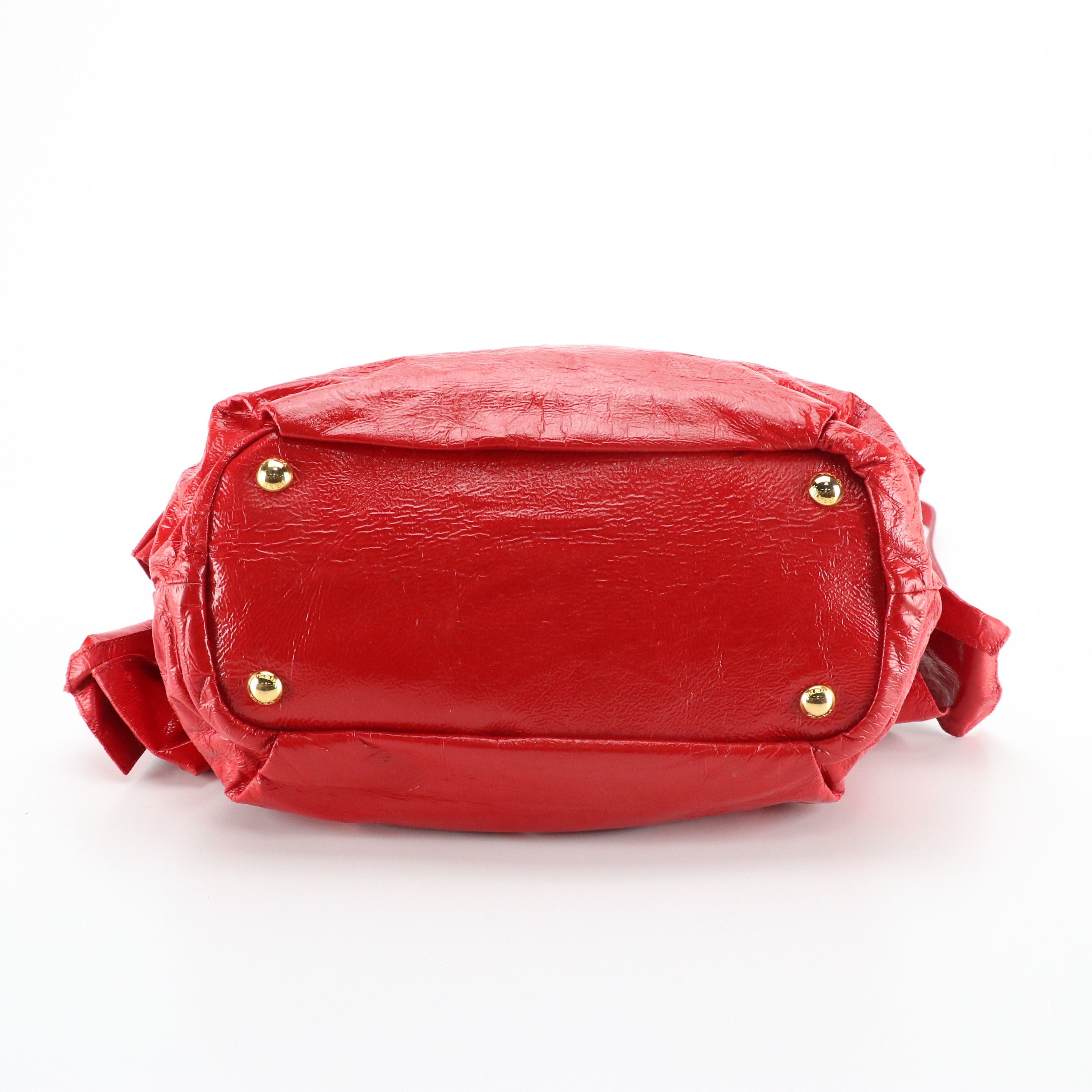 Prada Side Bow Two-Way Tote in Red Crinkled Patent Lambskin Leather