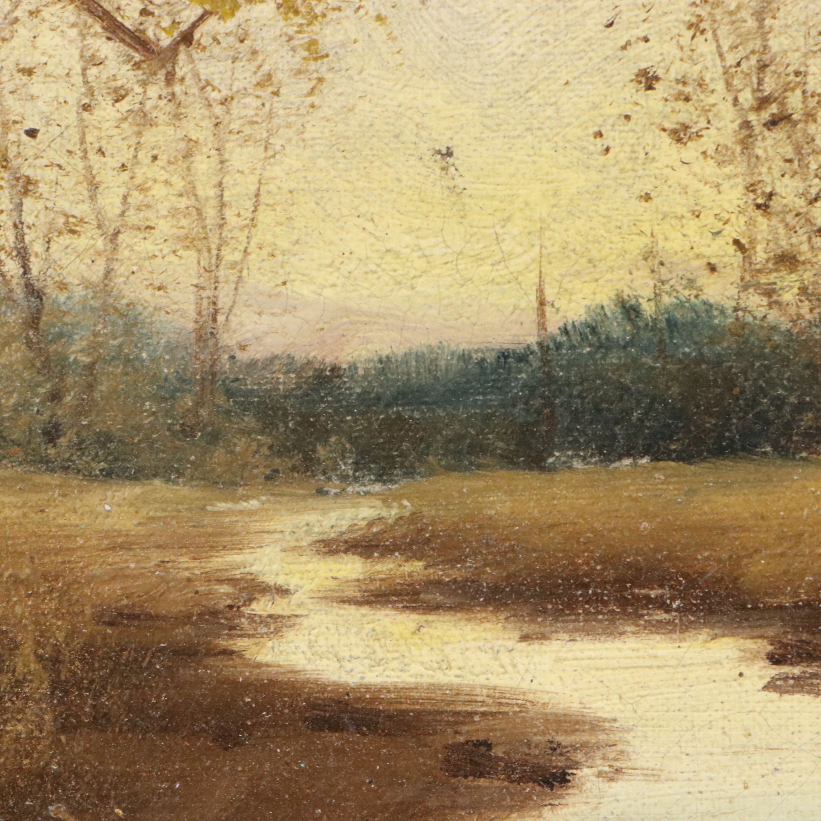 Landscape Oil Painting of Stream, Early 20th Century