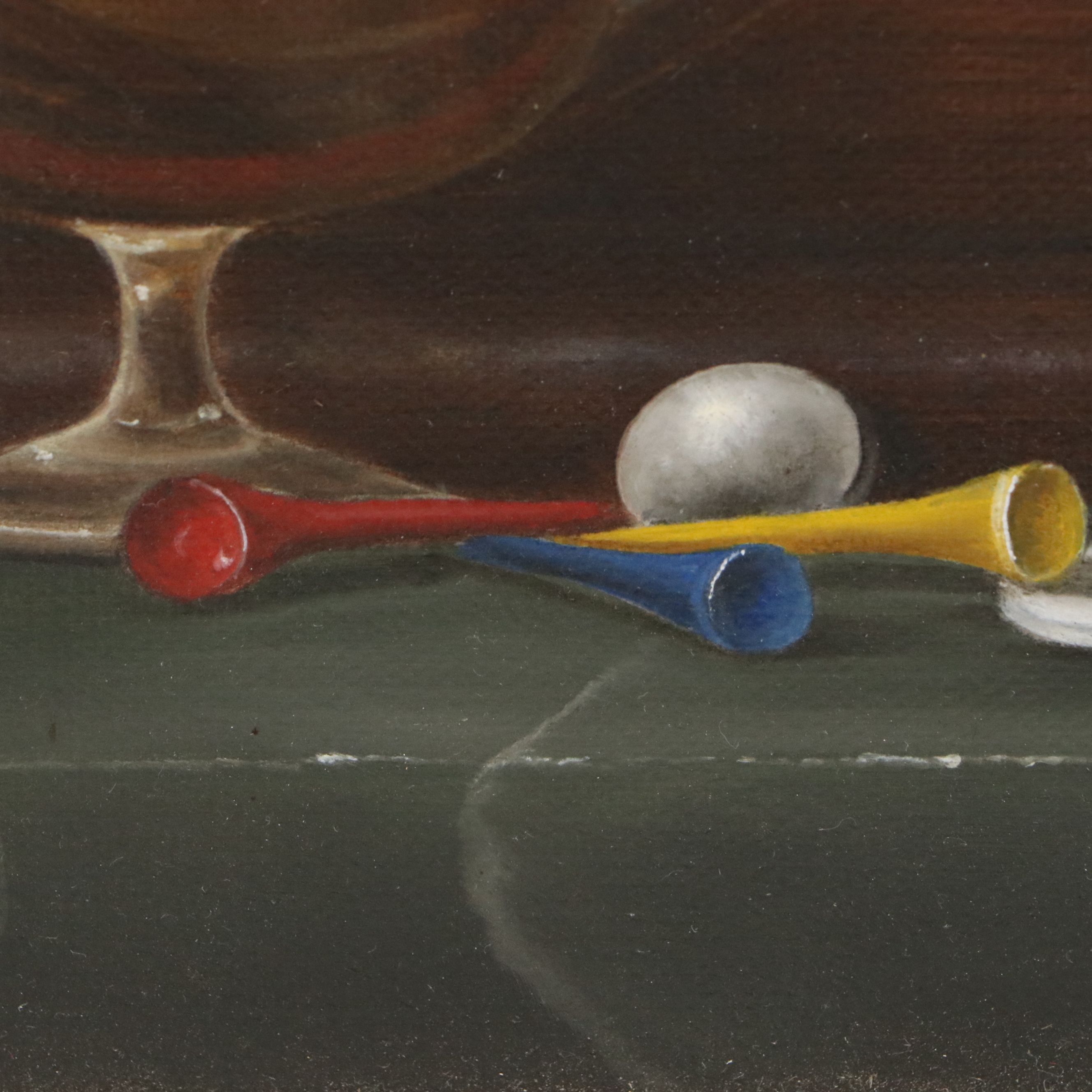 Joseph Vella Still Life Oil Painting with Clock and Golf Tees