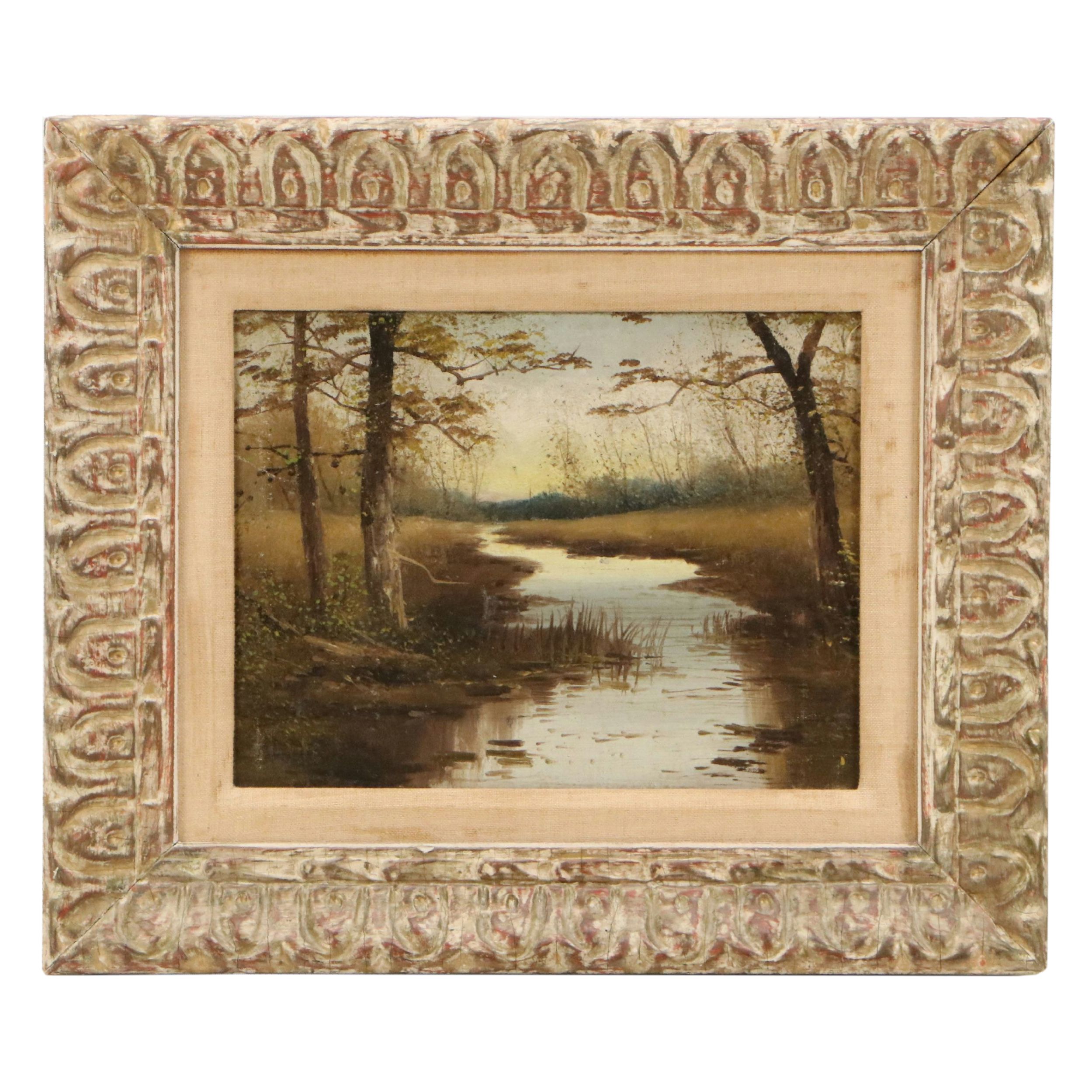 Landscape Oil Painting of Stream, Early 20th Century