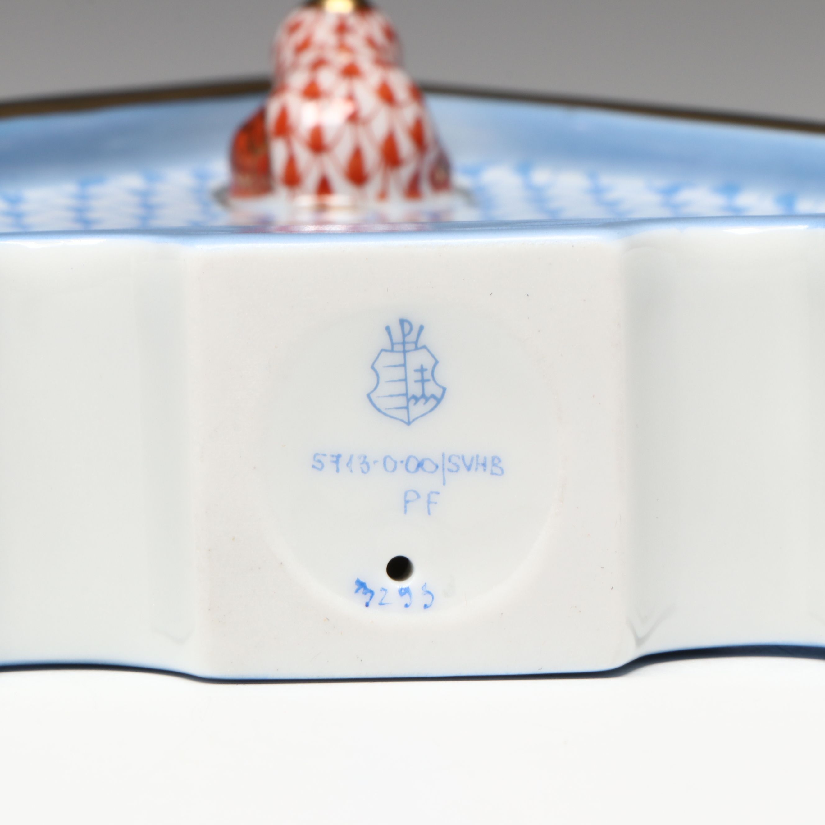 Herend Blue and Rust Fishnet with Gold "Cuckoo Clock" Porcelain Figurine