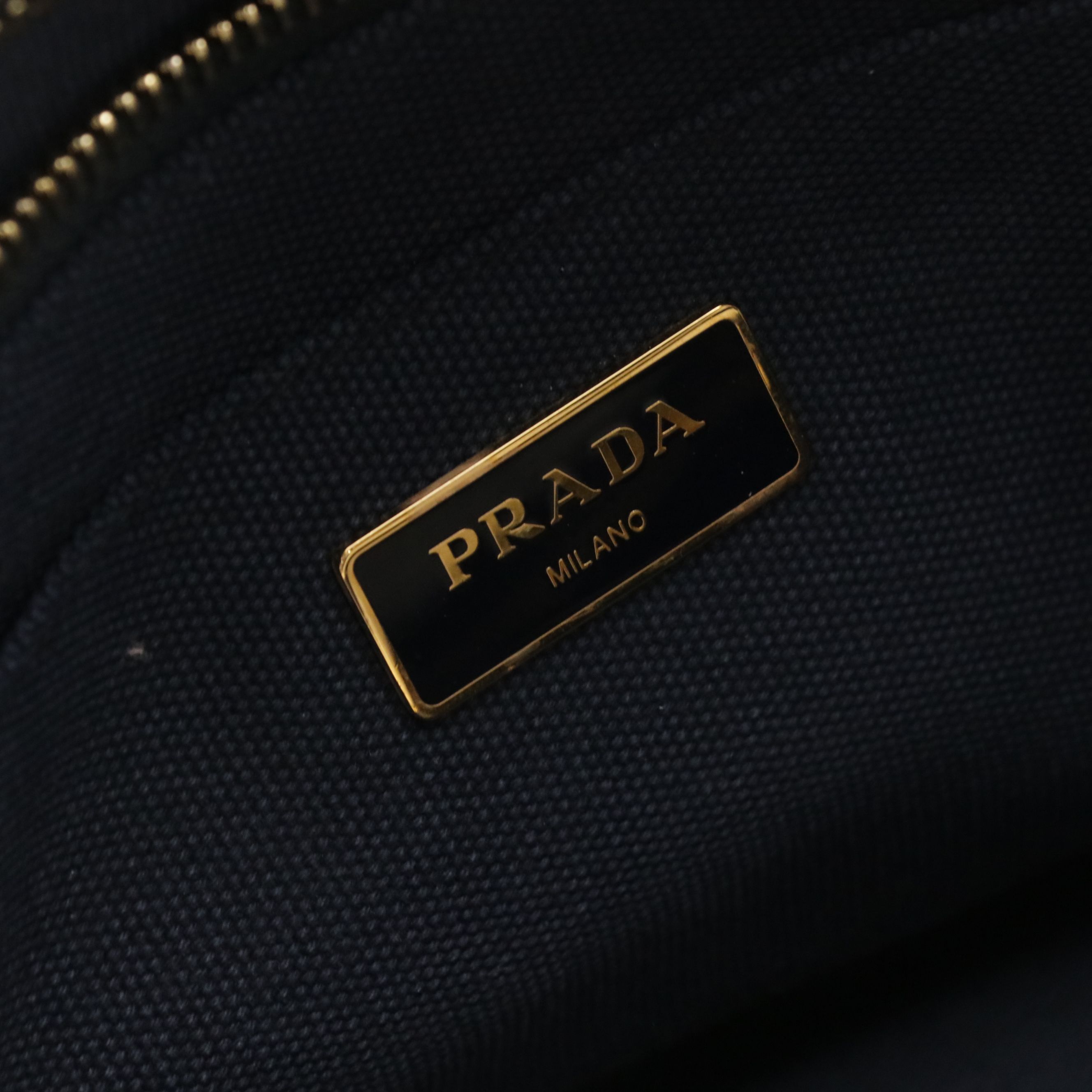 Prada Navy Blue and White Striped Large Canapa Logo Two-Way Tote