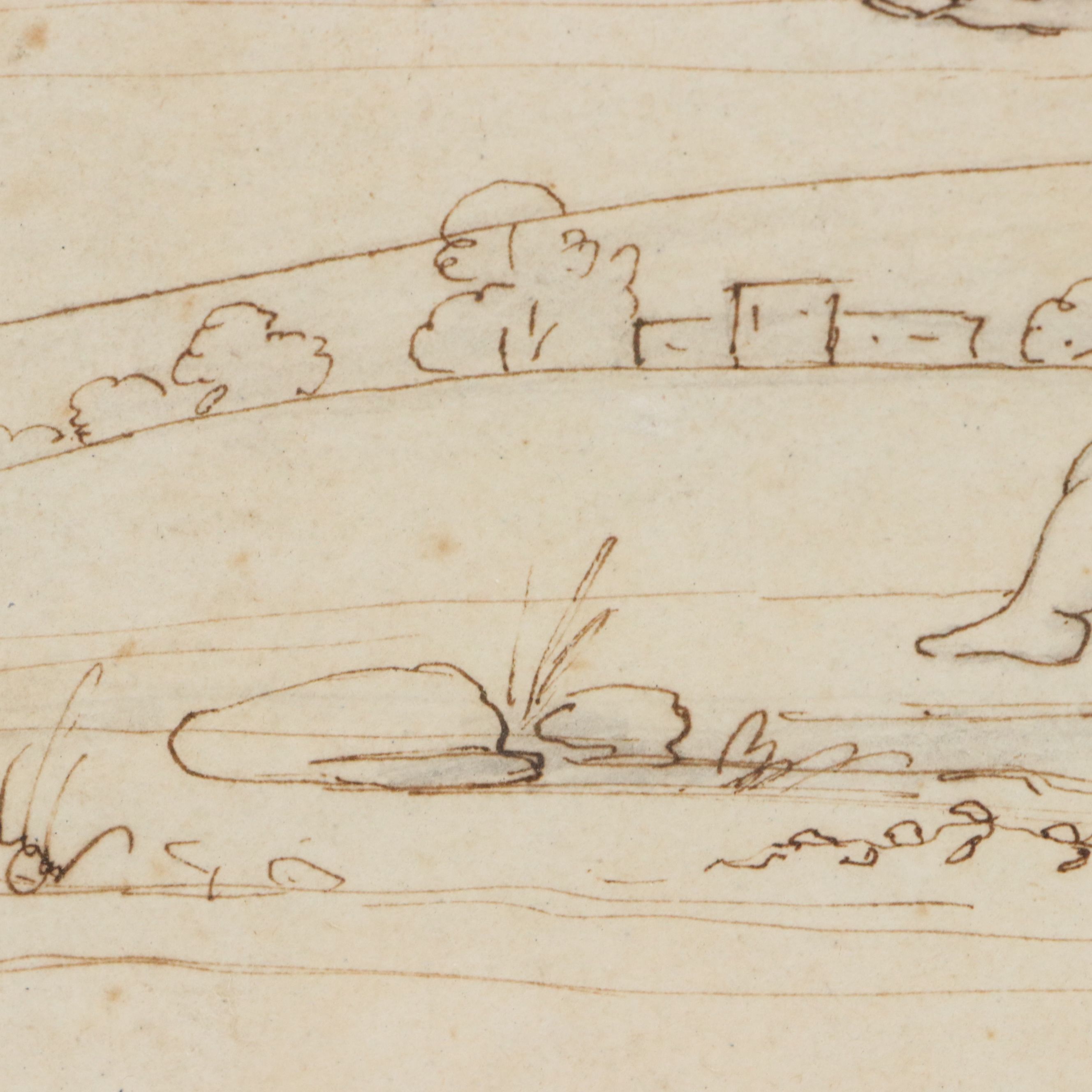 Stylized Ink Drawing of Children with Goat, 20th Century