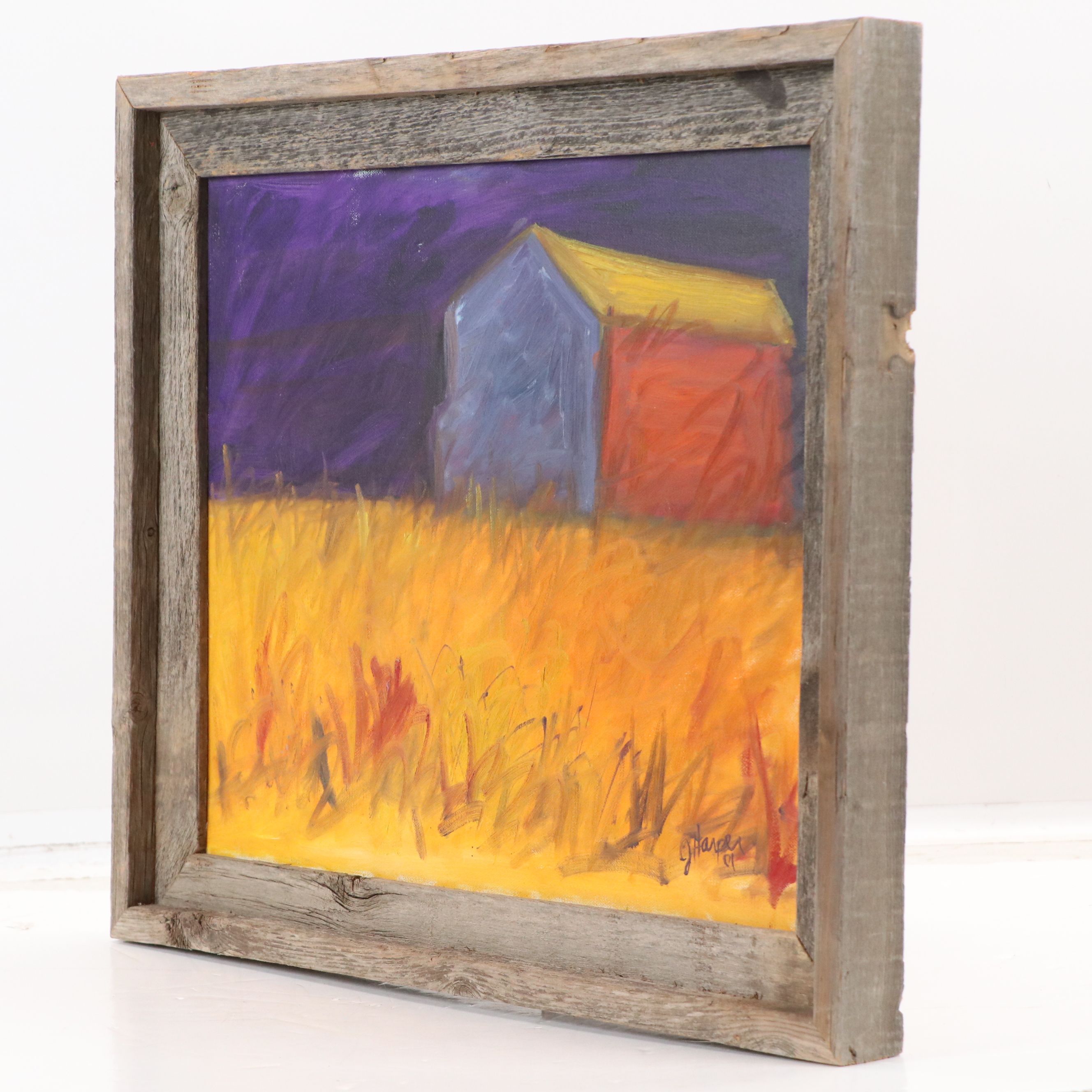 J. Harper Landscape with Barn Oil Painting, 2001
