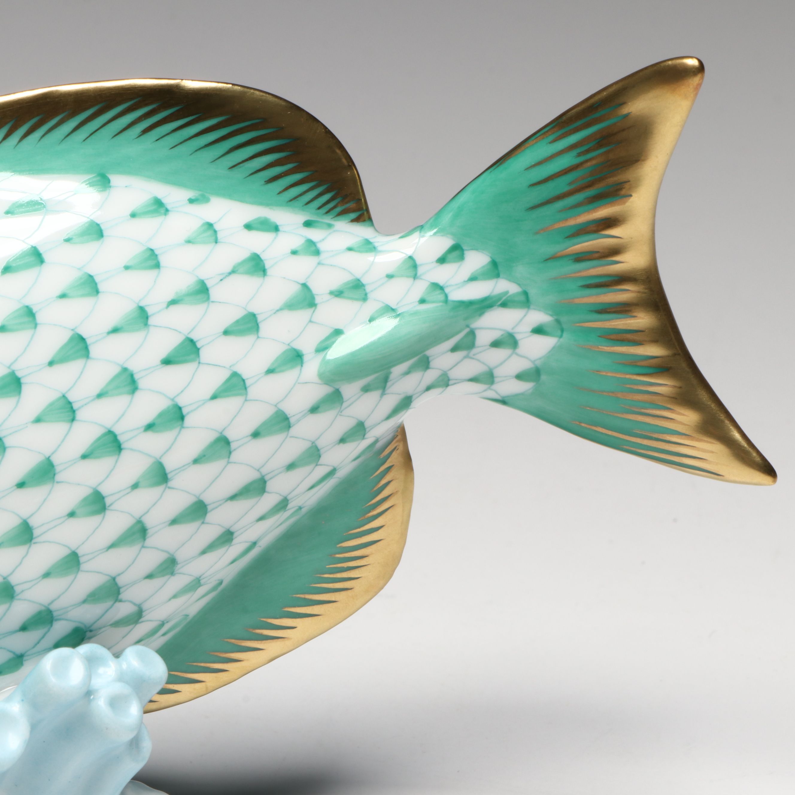 Herend Green Fishnet with Gold "Surgeon Fish" Porcelain Figurine