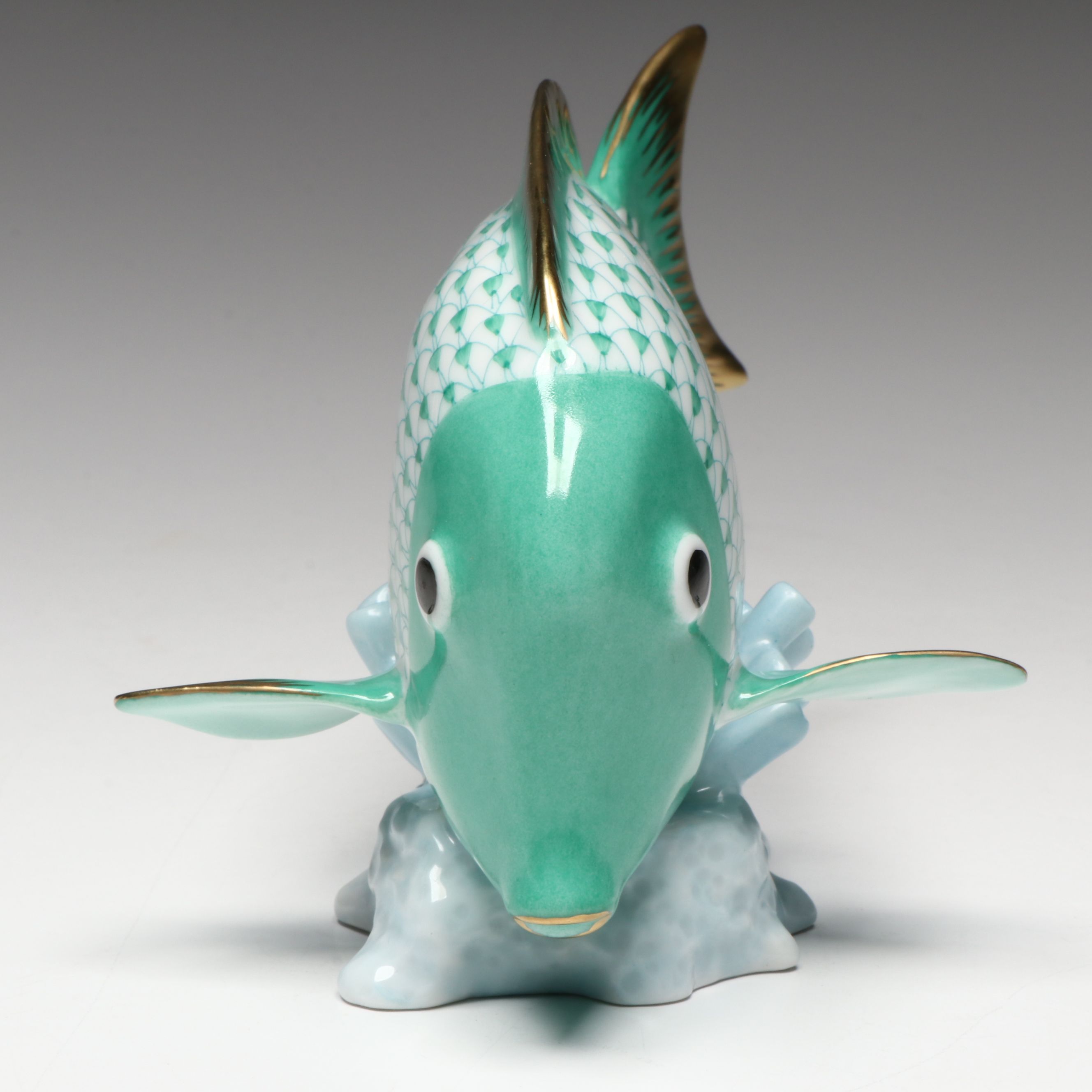 Herend Green Fishnet with Gold "Surgeon Fish" Porcelain Figurine