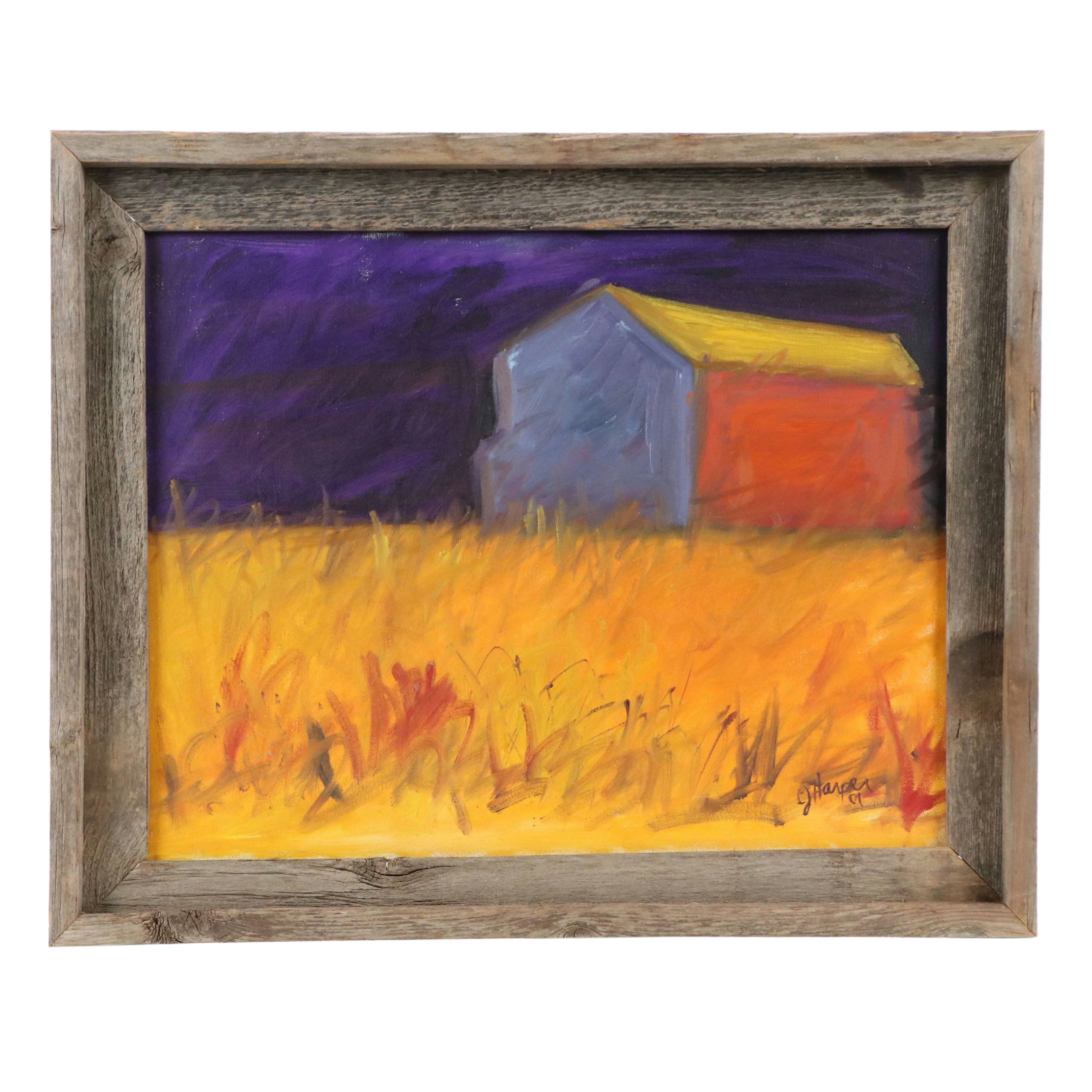 J. Harper Landscape with Barn Oil Painting, 2001