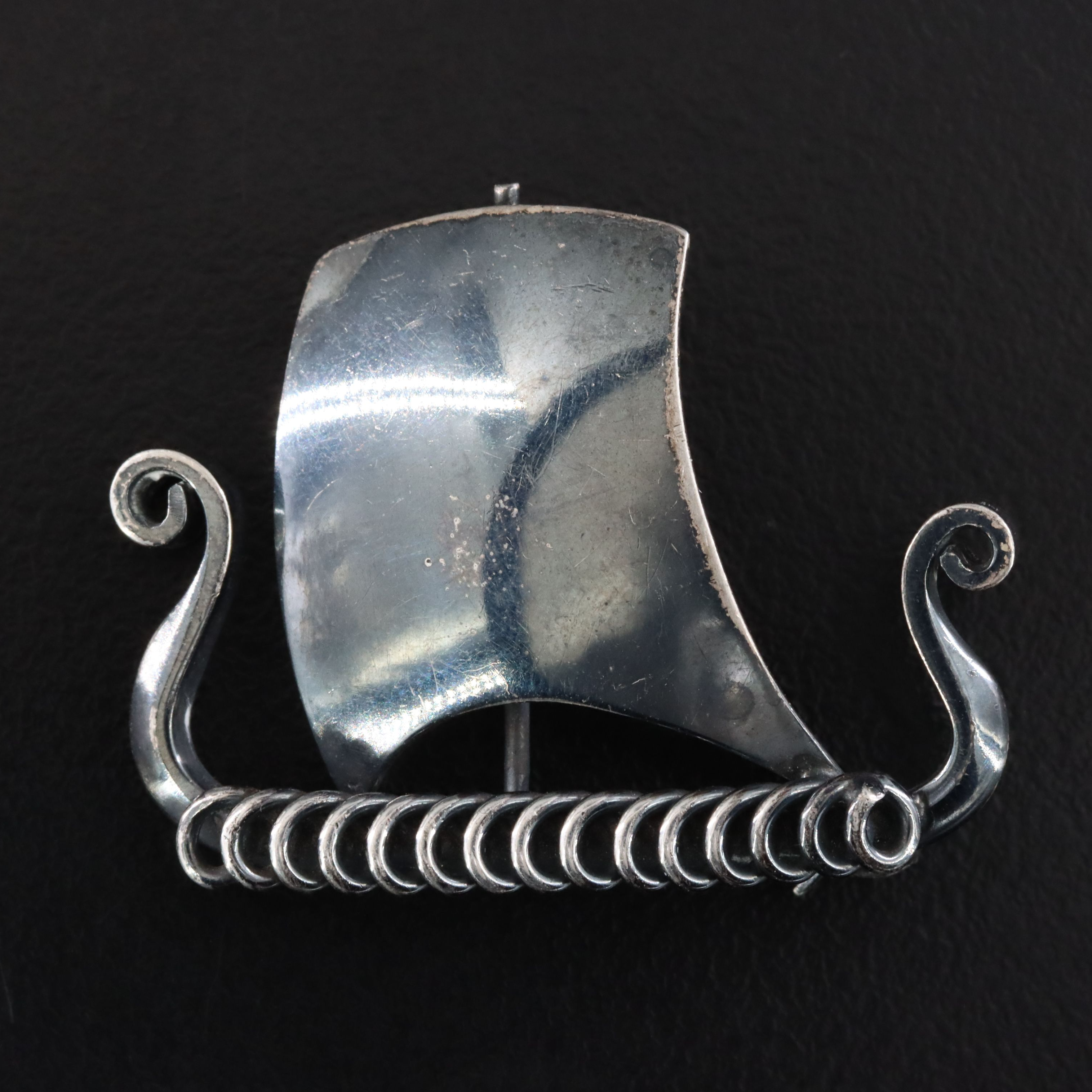 Danish Modernist Anton Michelsen Sterling Viking Longship Brooch