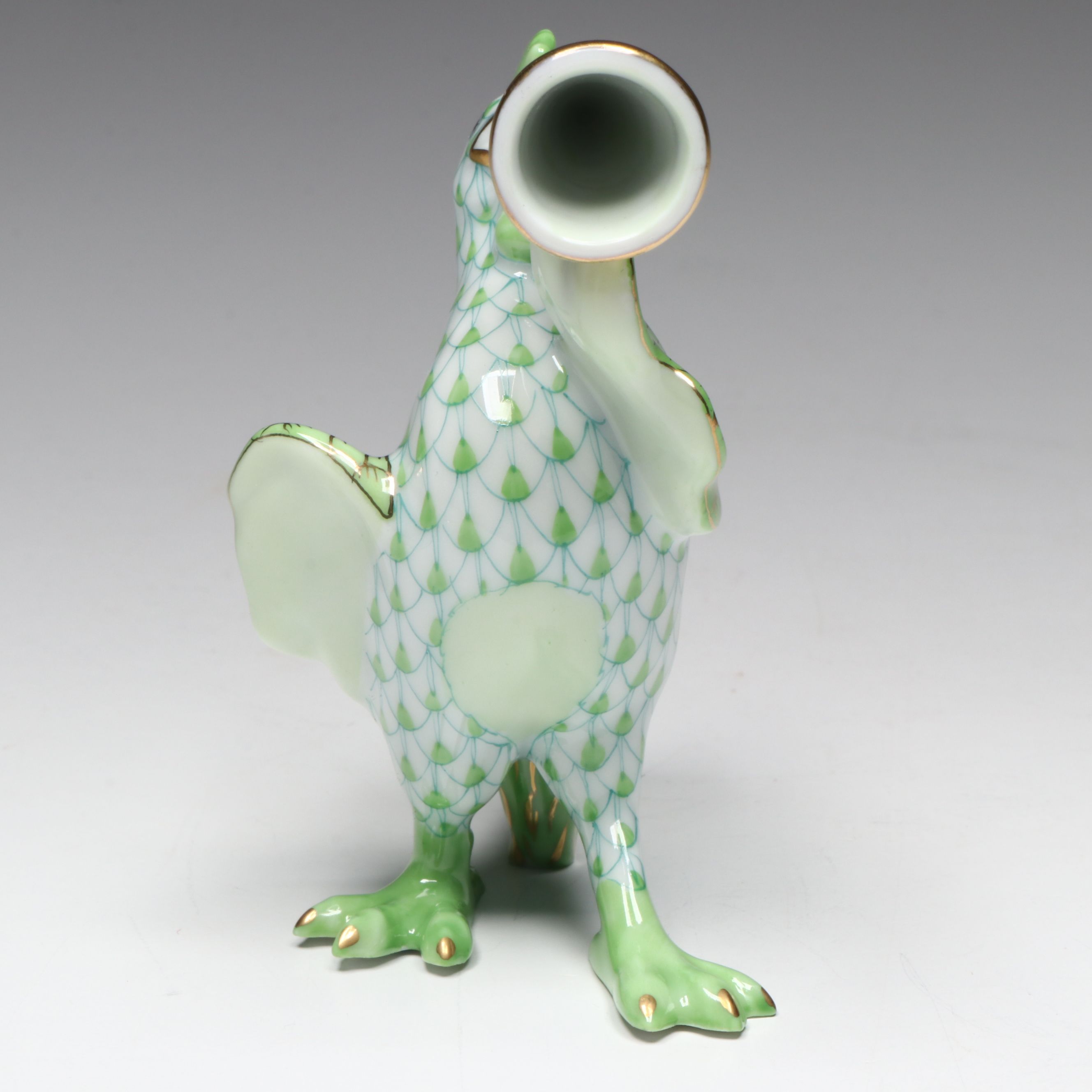 Herend Key Lime Fishnet with Gold "Crowing Rooster" Porcelain Figurine