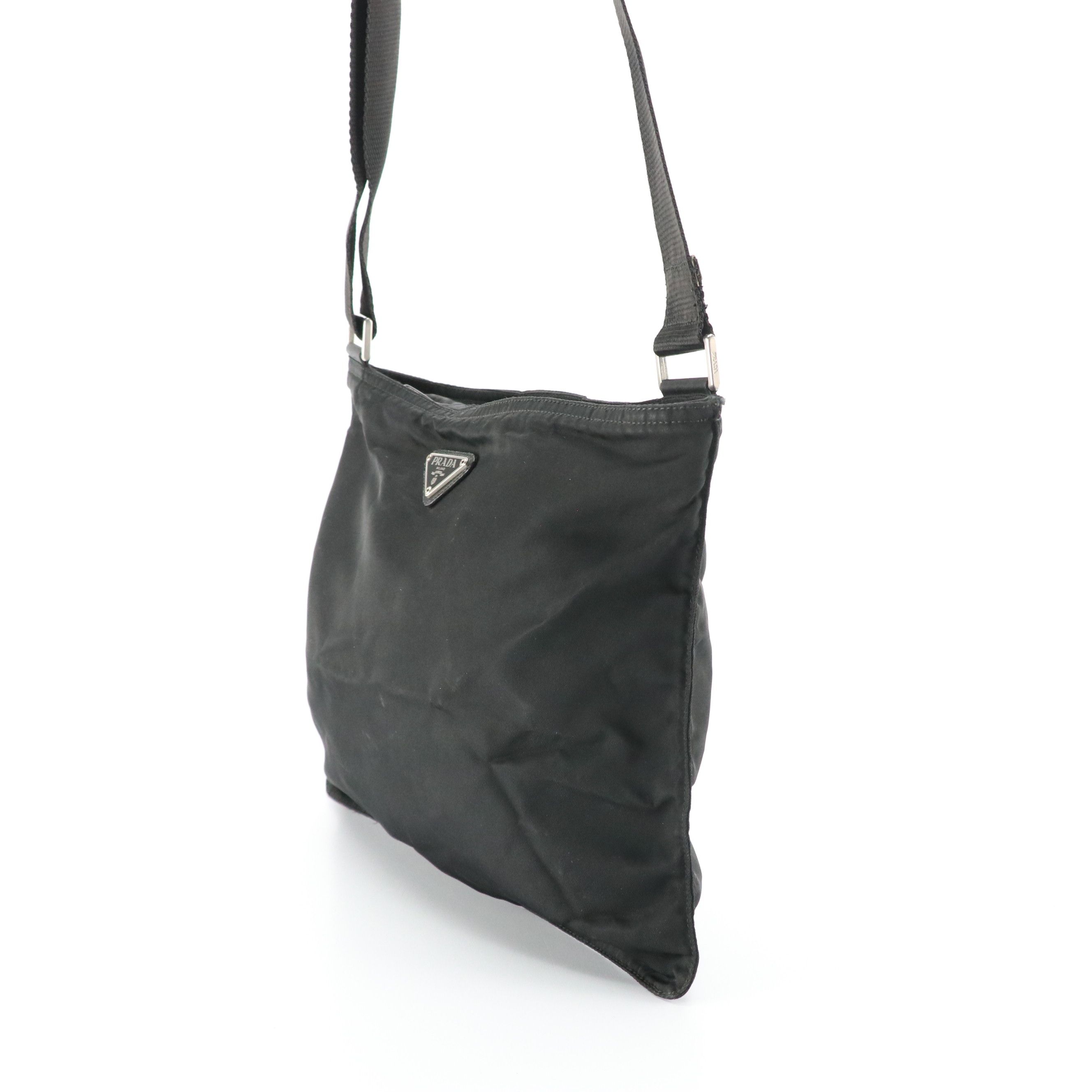 Prada Flat Crossbody Zip Bag in Black Tessuto Nylon