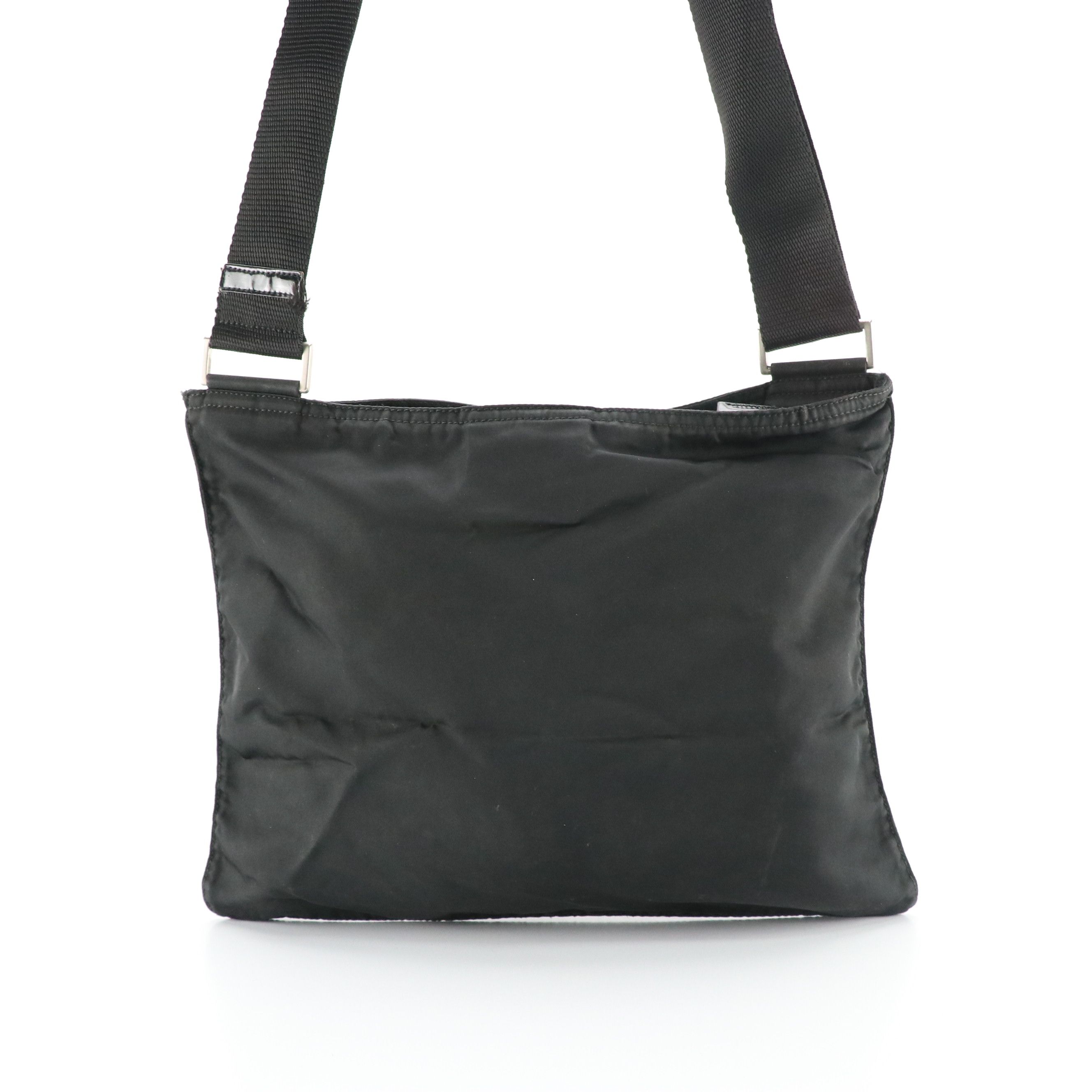 Prada Flat Crossbody Zip Bag in Black Tessuto Nylon
