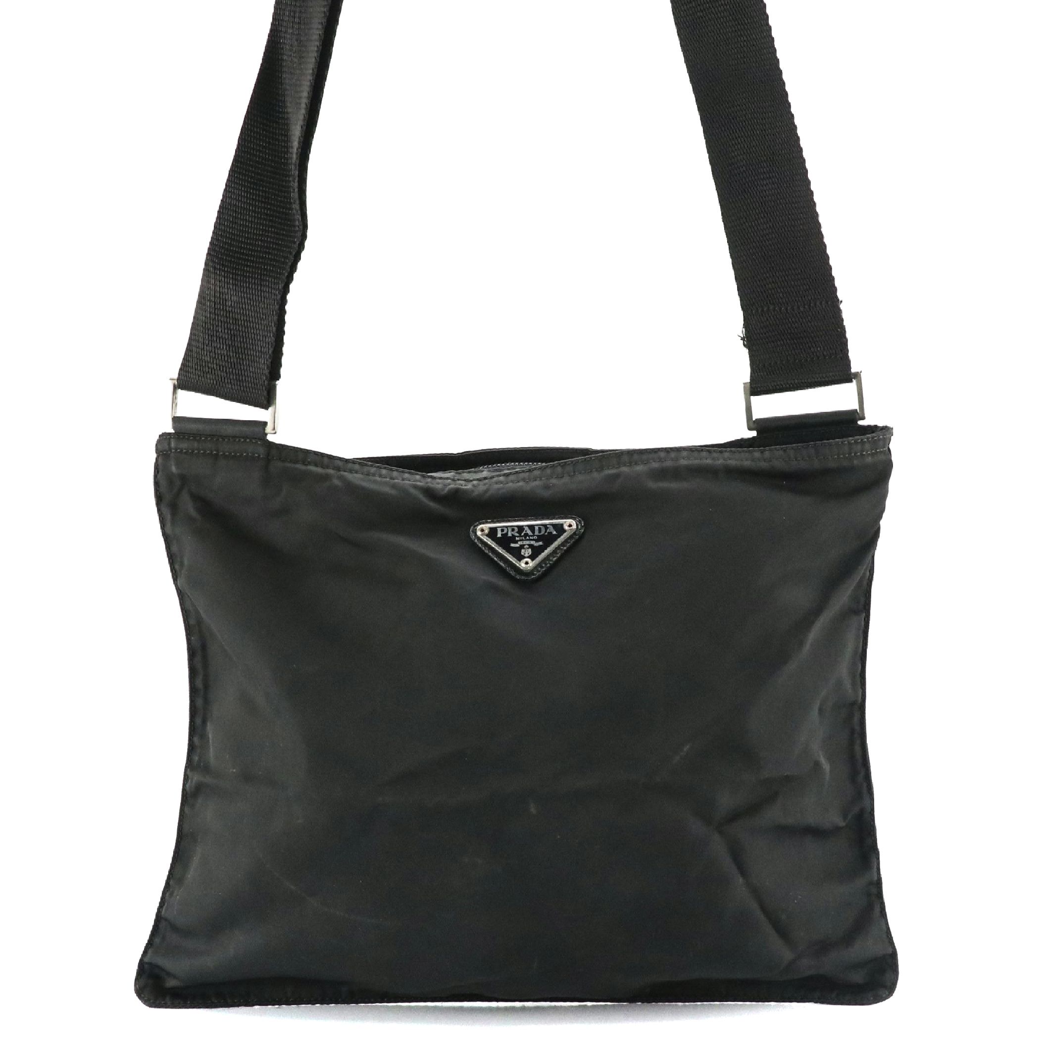 Prada Flat Crossbody Zip Bag in Black Tessuto Nylon
